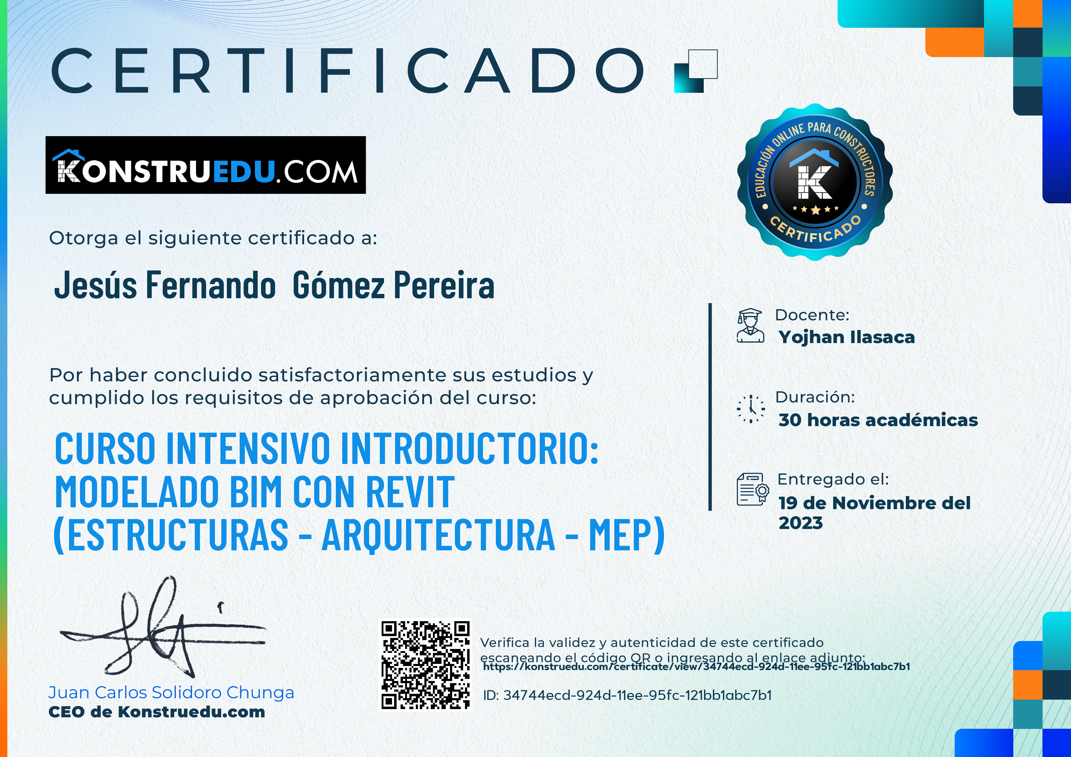 Credencial de Curso intensivo 2da Edición: Modelado BIM con Revit