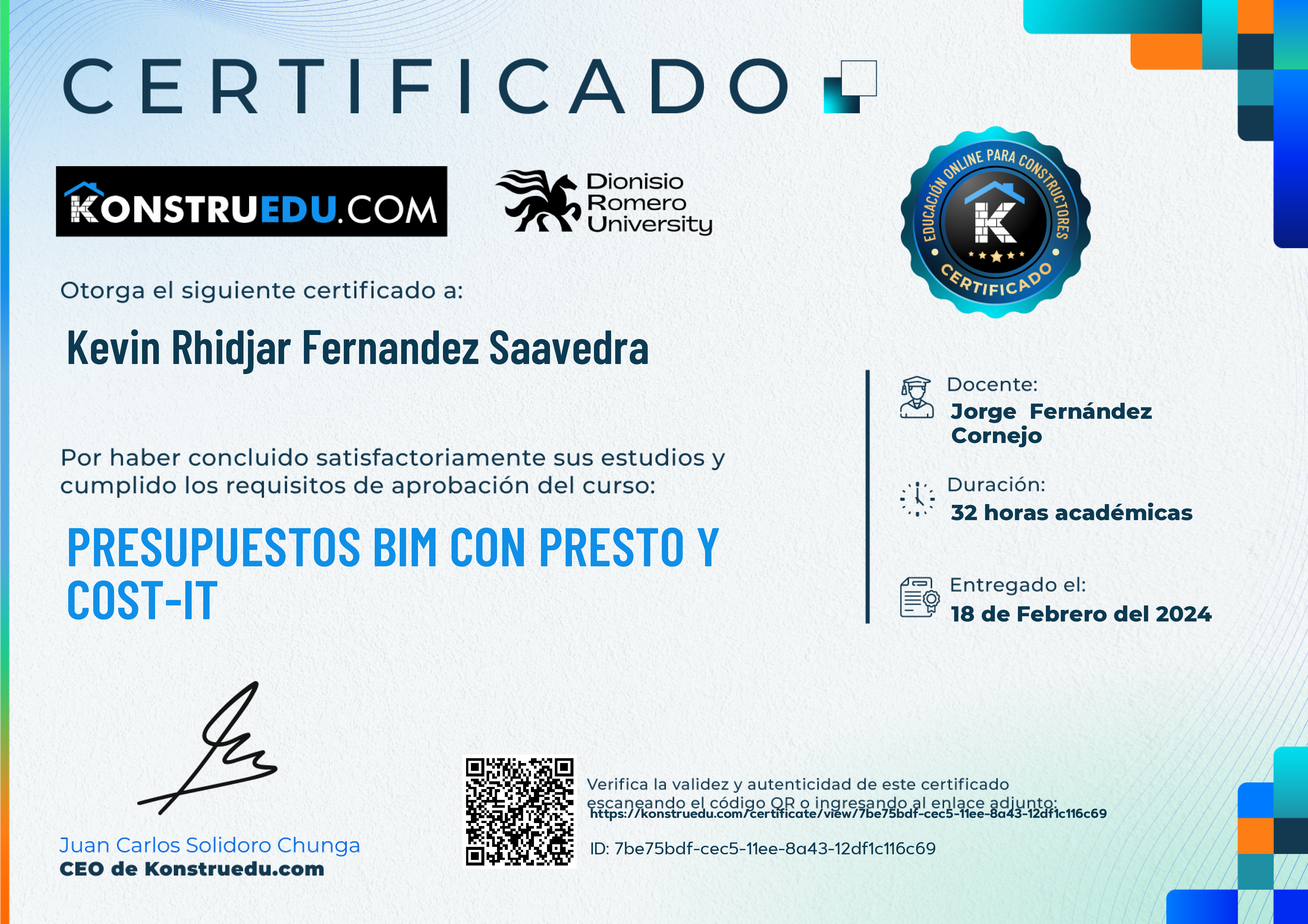 Credencial de Presupuestos BIM con Presto y Cost-It