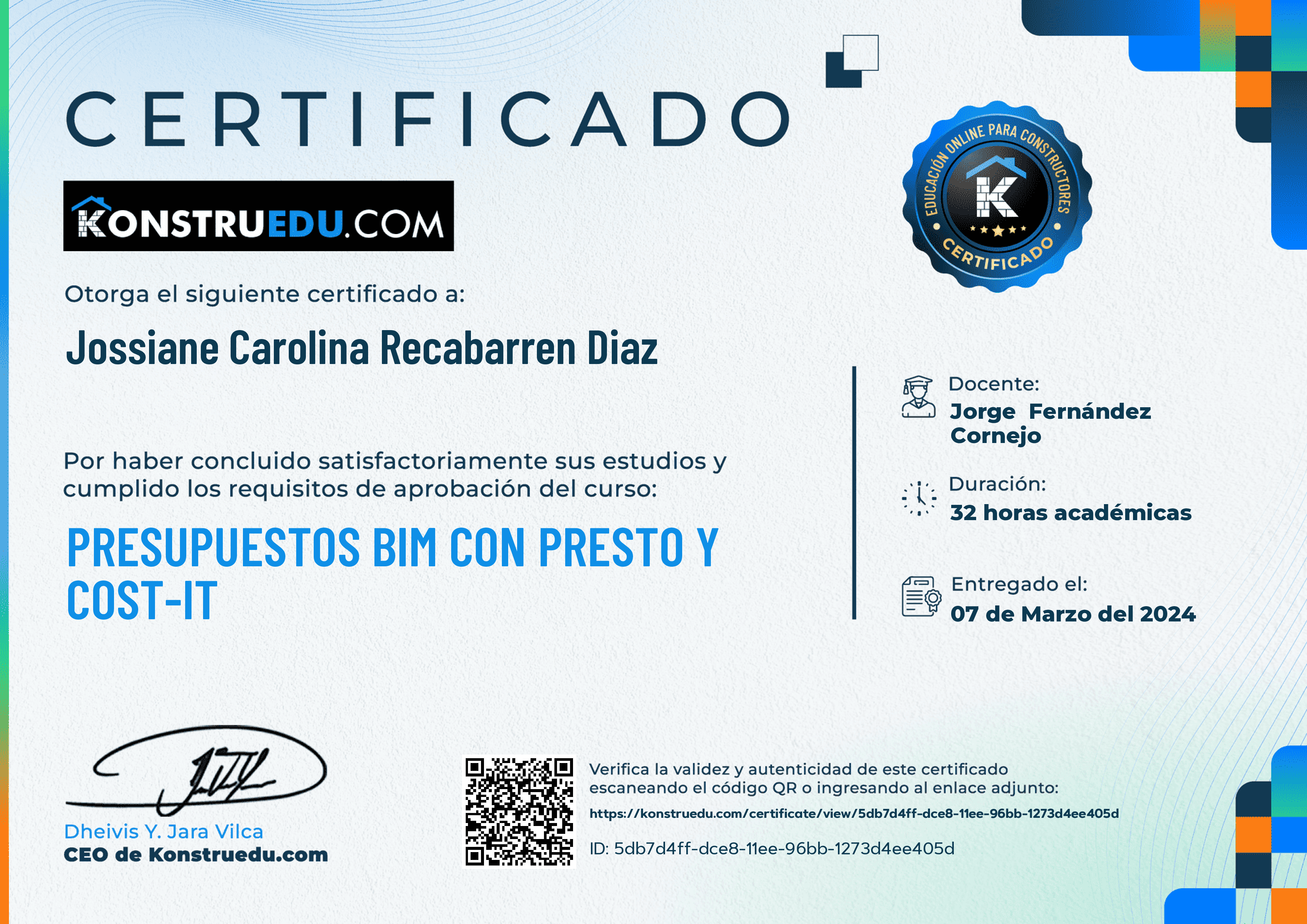 Credencial de Presupuestos BIM con Presto y Cost-It