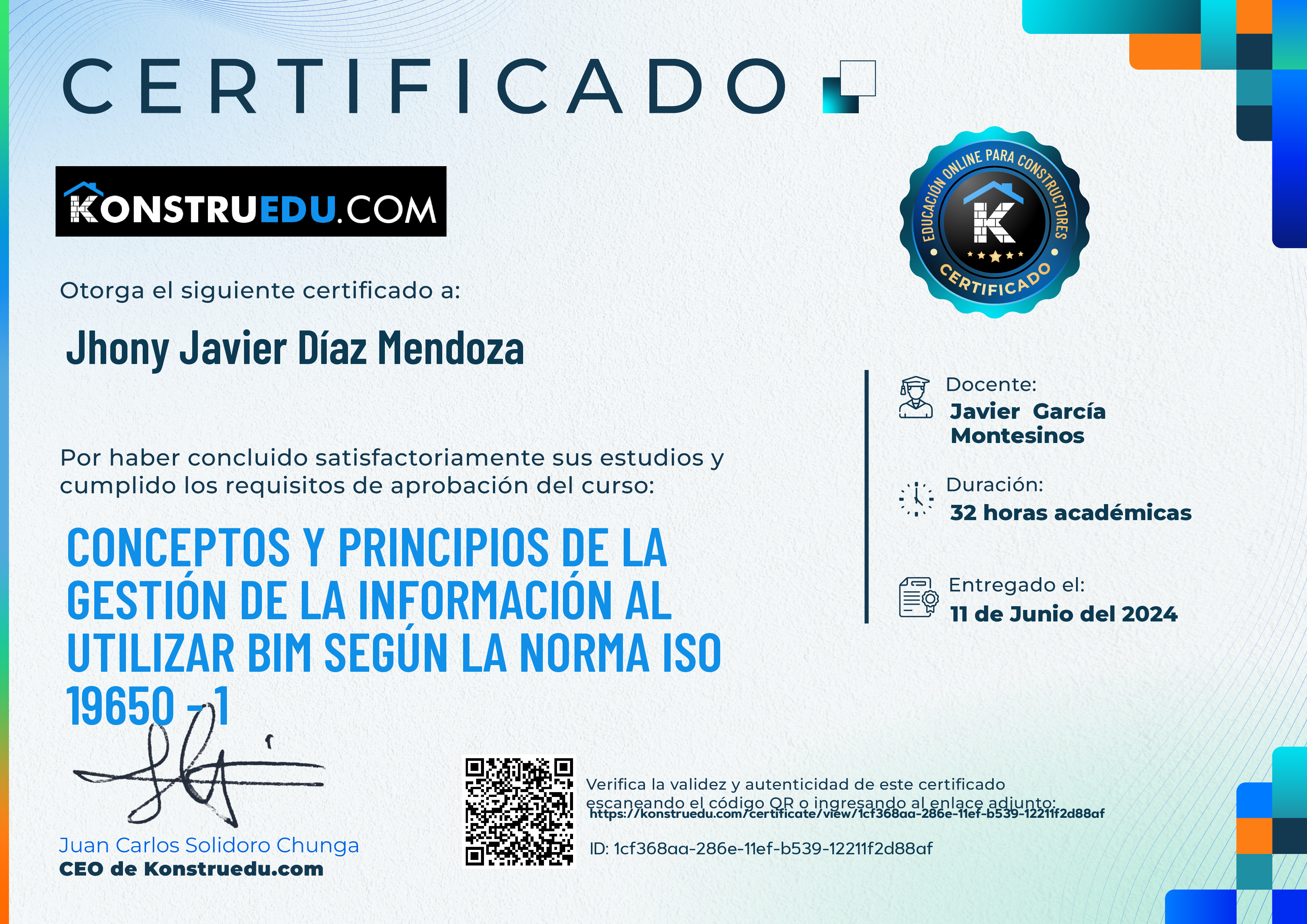 Credencial de Conceptos y principios de la Gestión de la Información al utilizar BIM según la norma ISO 19650 - 1