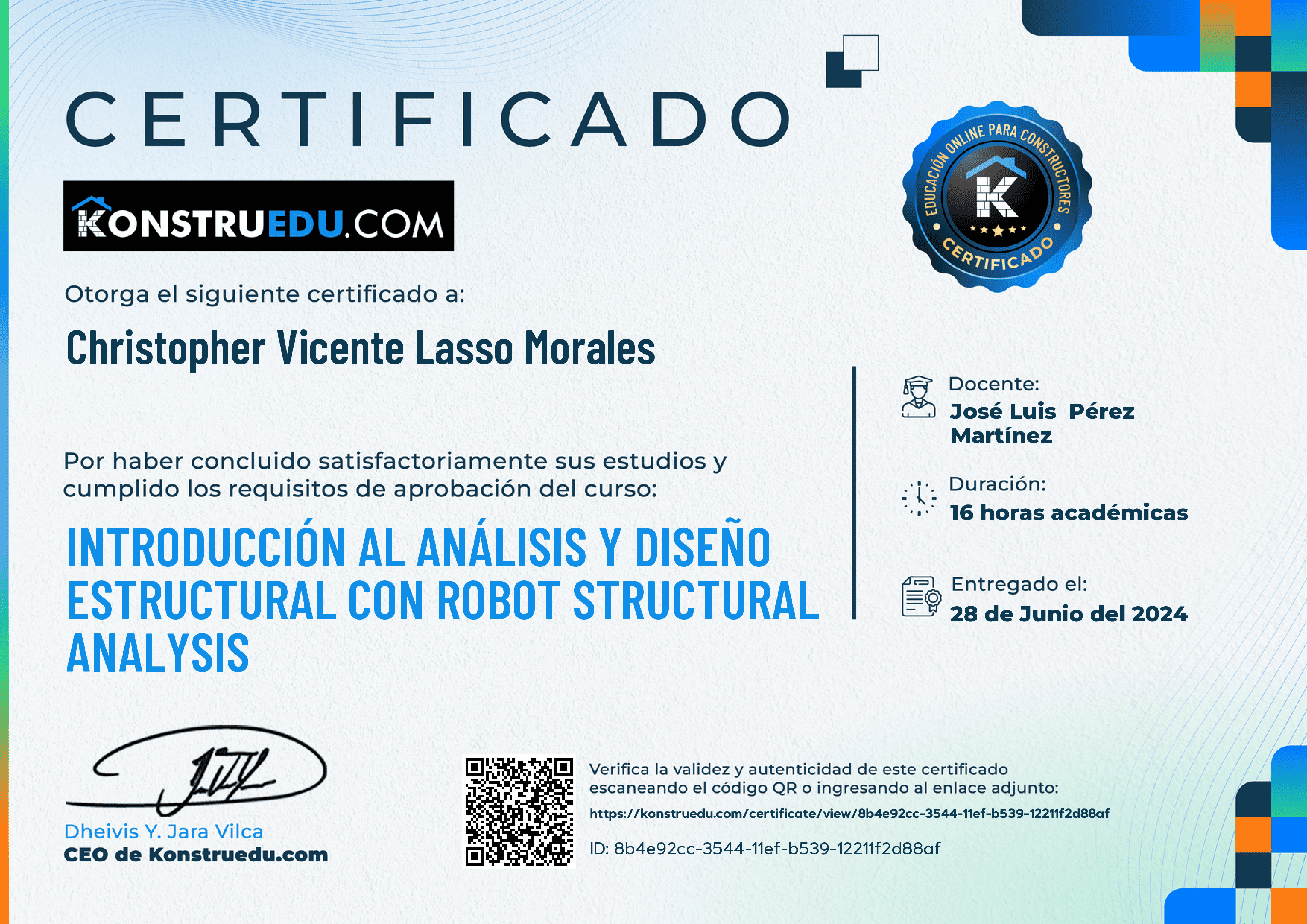 Credencial de Introducción al análisis y diseño estructural con Robot Structural Analysis