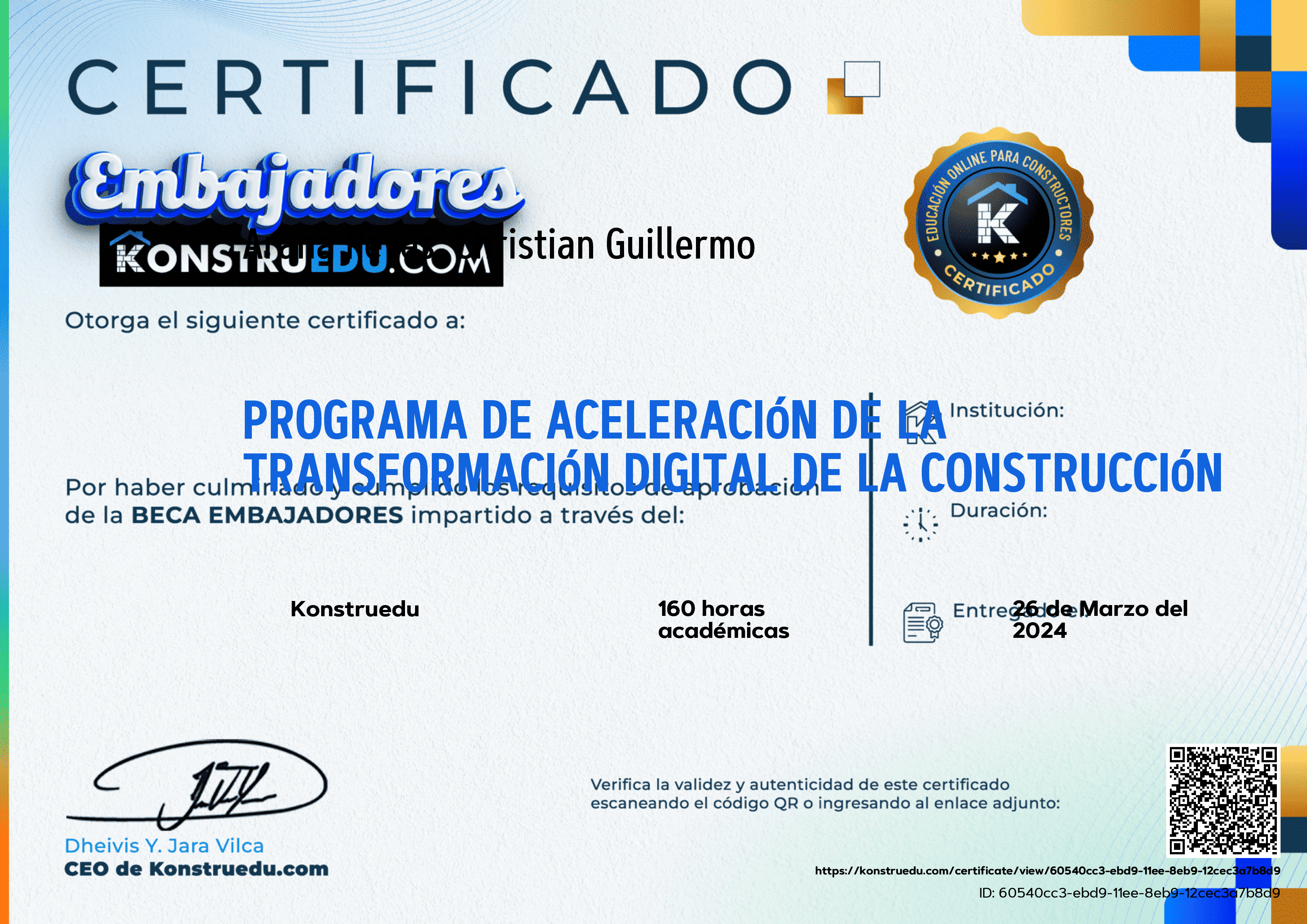 Credencial de Programa de aceleración de la Transformación Digital de la Construcción - 5ta Edición
