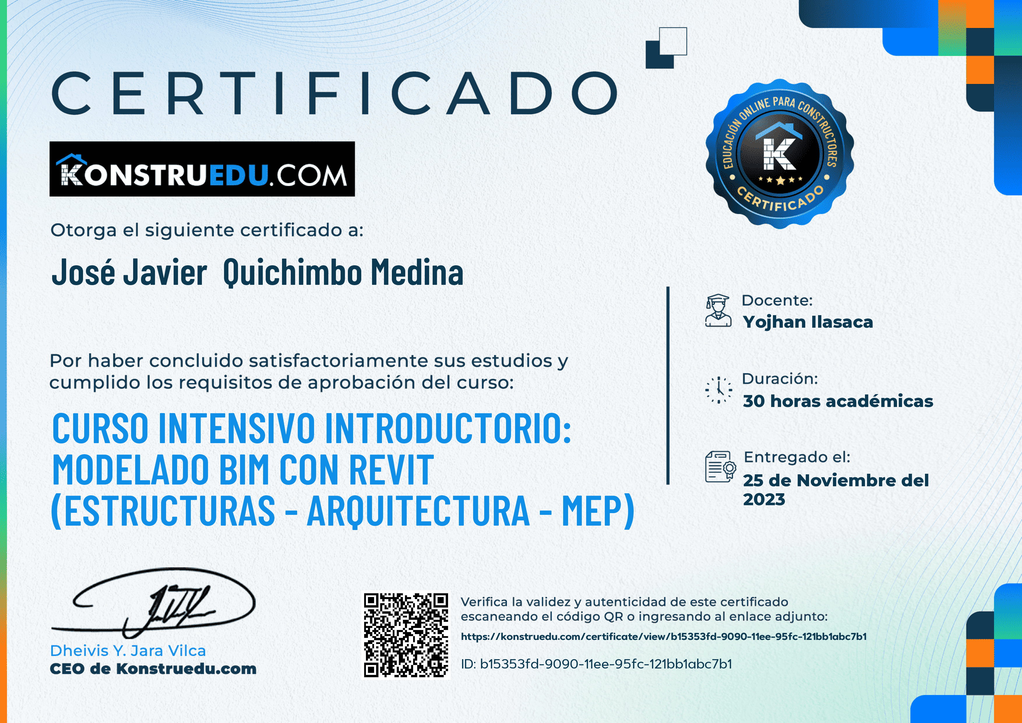 Credencial de Curso intensivo 2da Edición: Modelado BIM con Revit