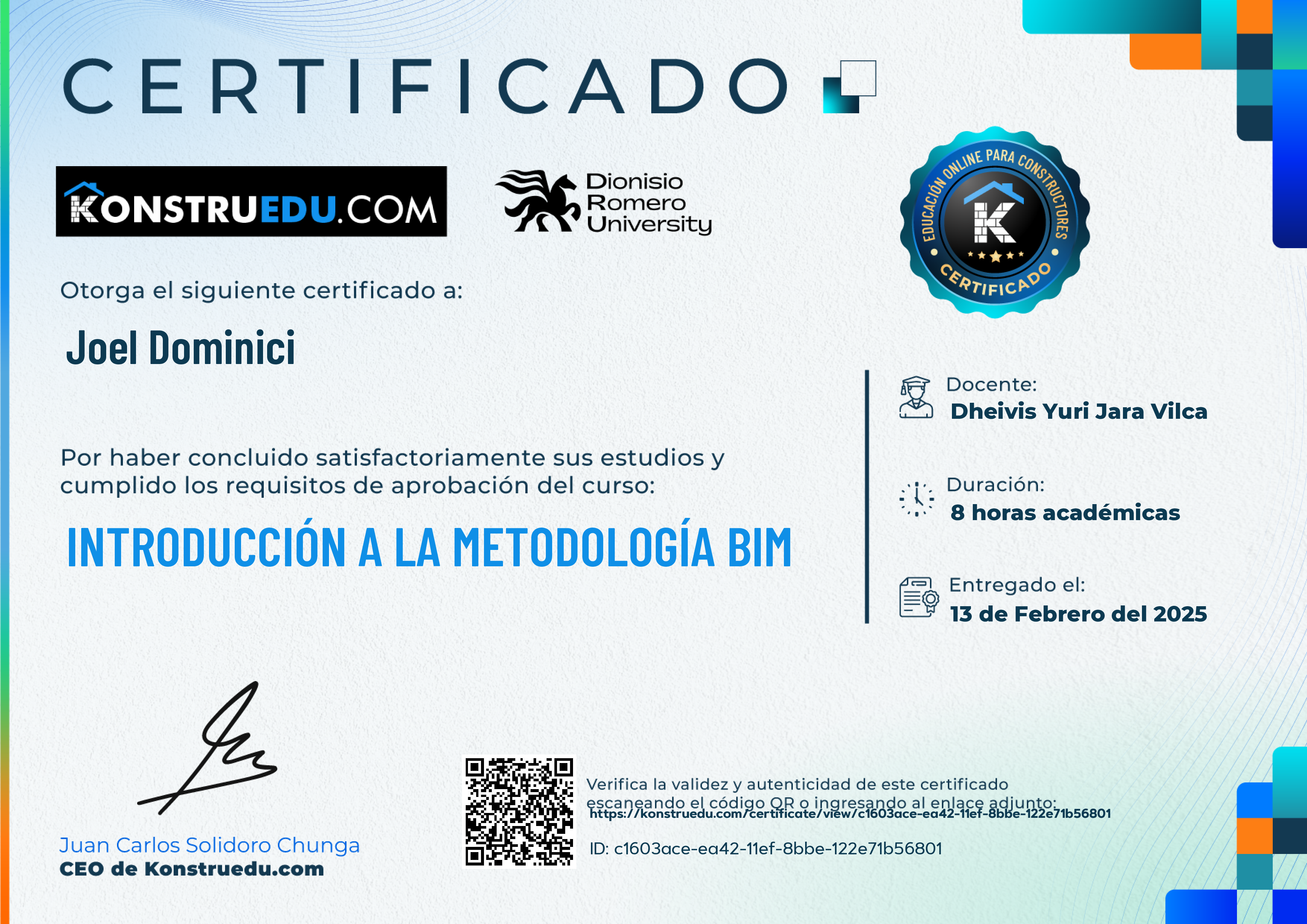 Credencial de Introducción a la metodología BIM