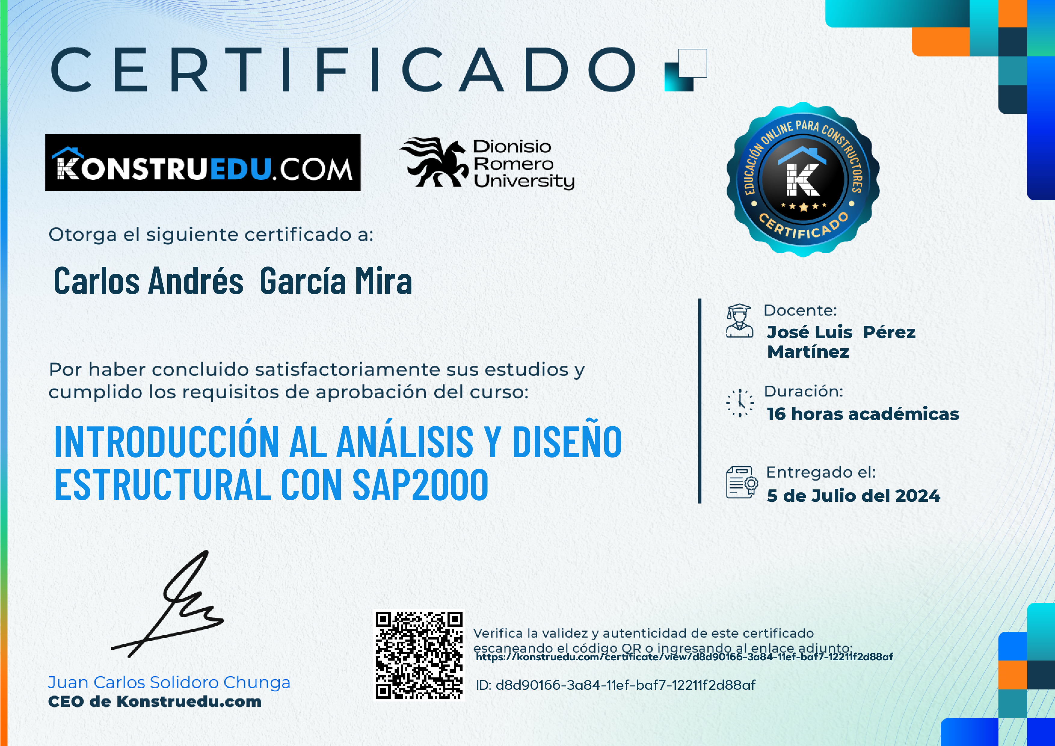Credencial de Introducción al análisis y diseño estructural con SAP2000