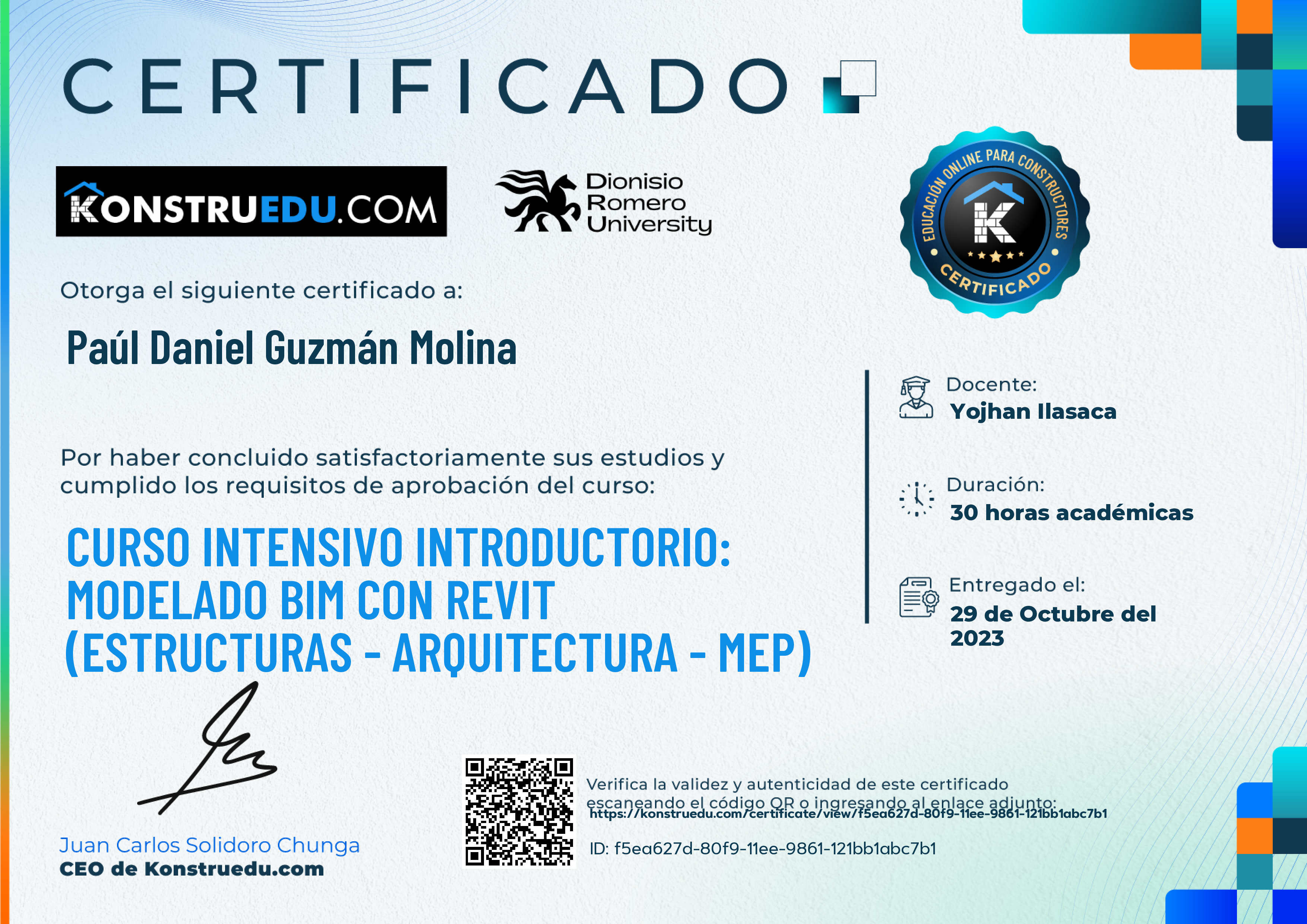 Credencial de Curso intensivo: Modelado BIM con Revit