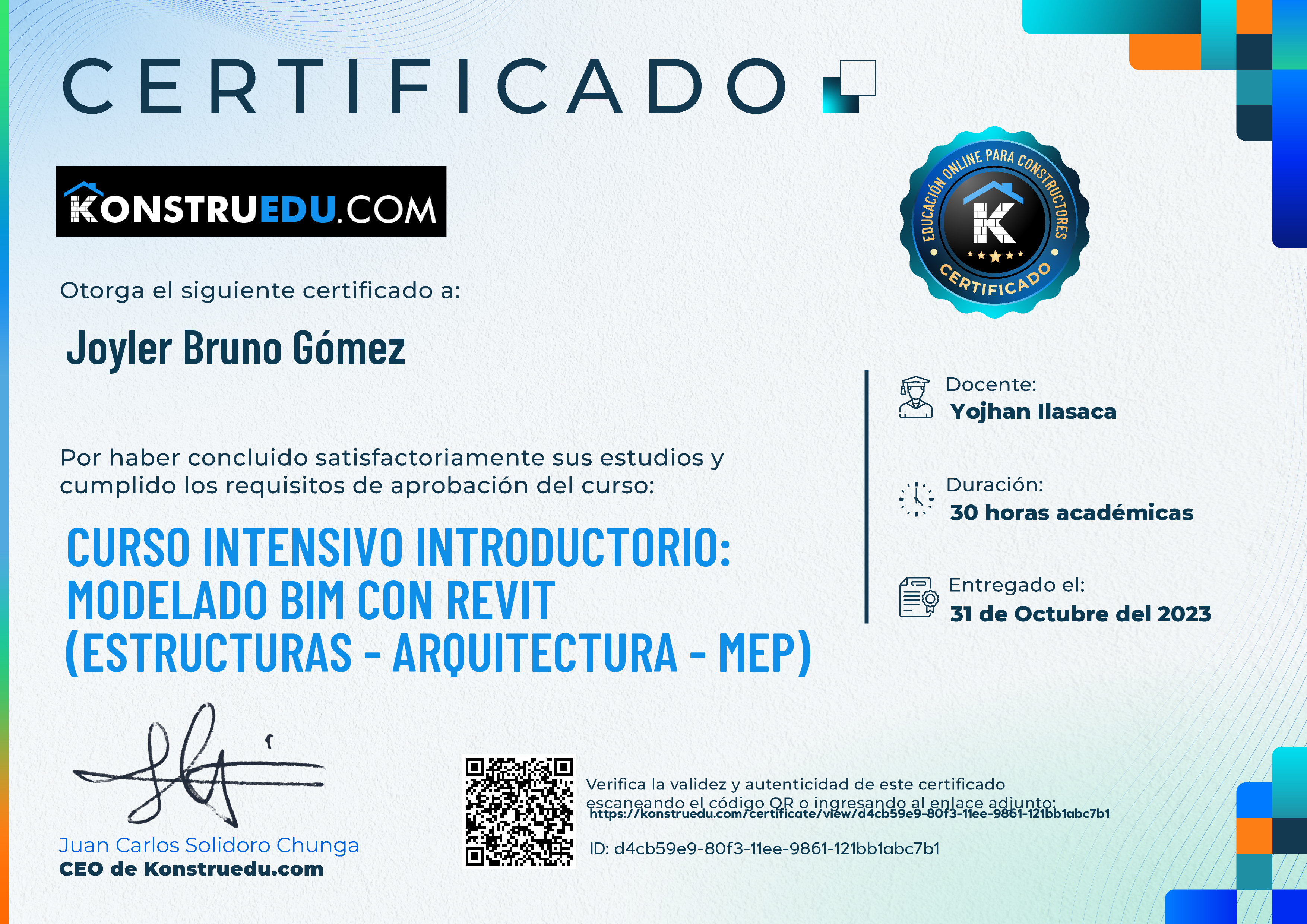 Credencial de Curso intensivo: Modelado BIM con Revit