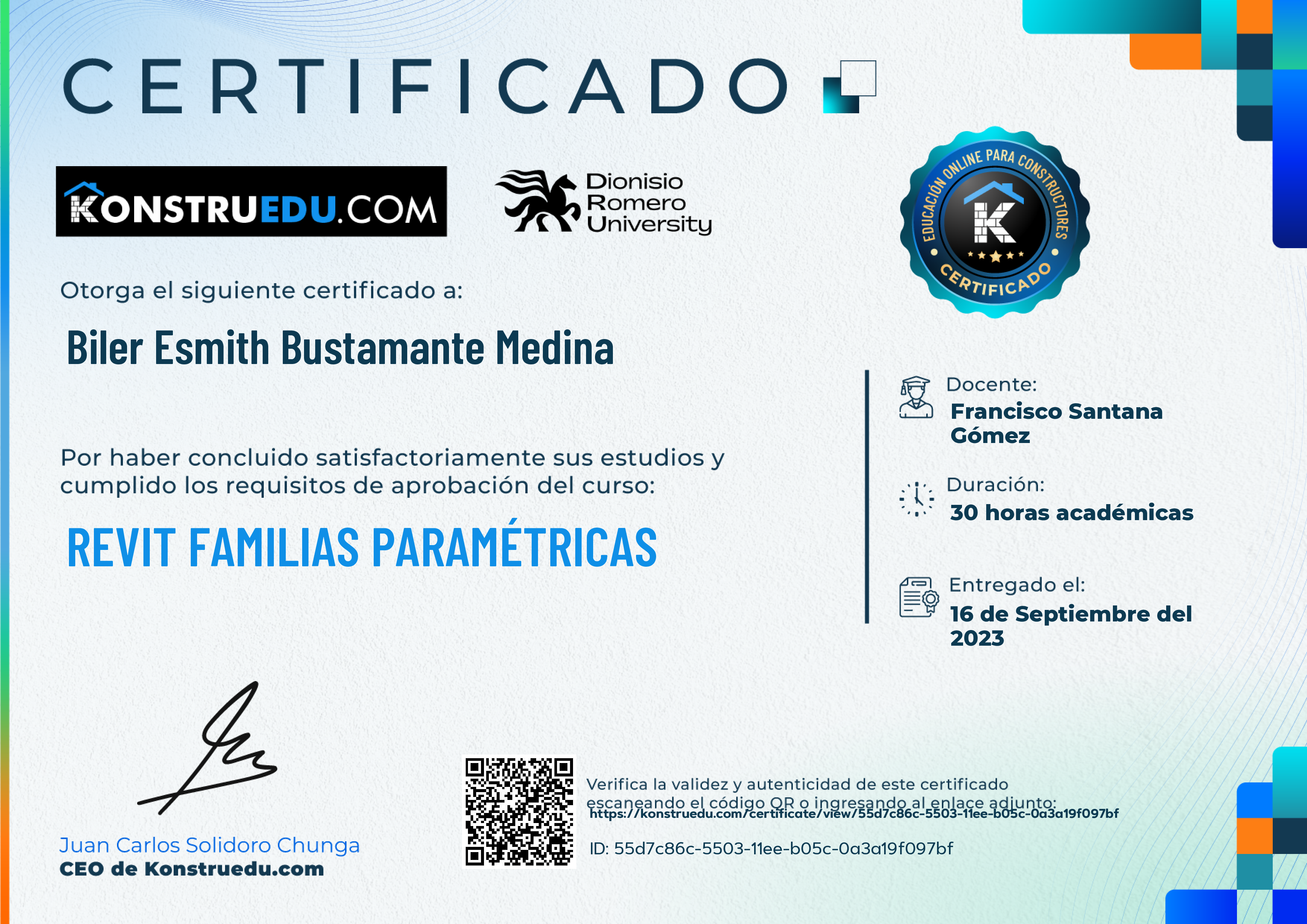 Credencial de Revit Familias Paramétricas