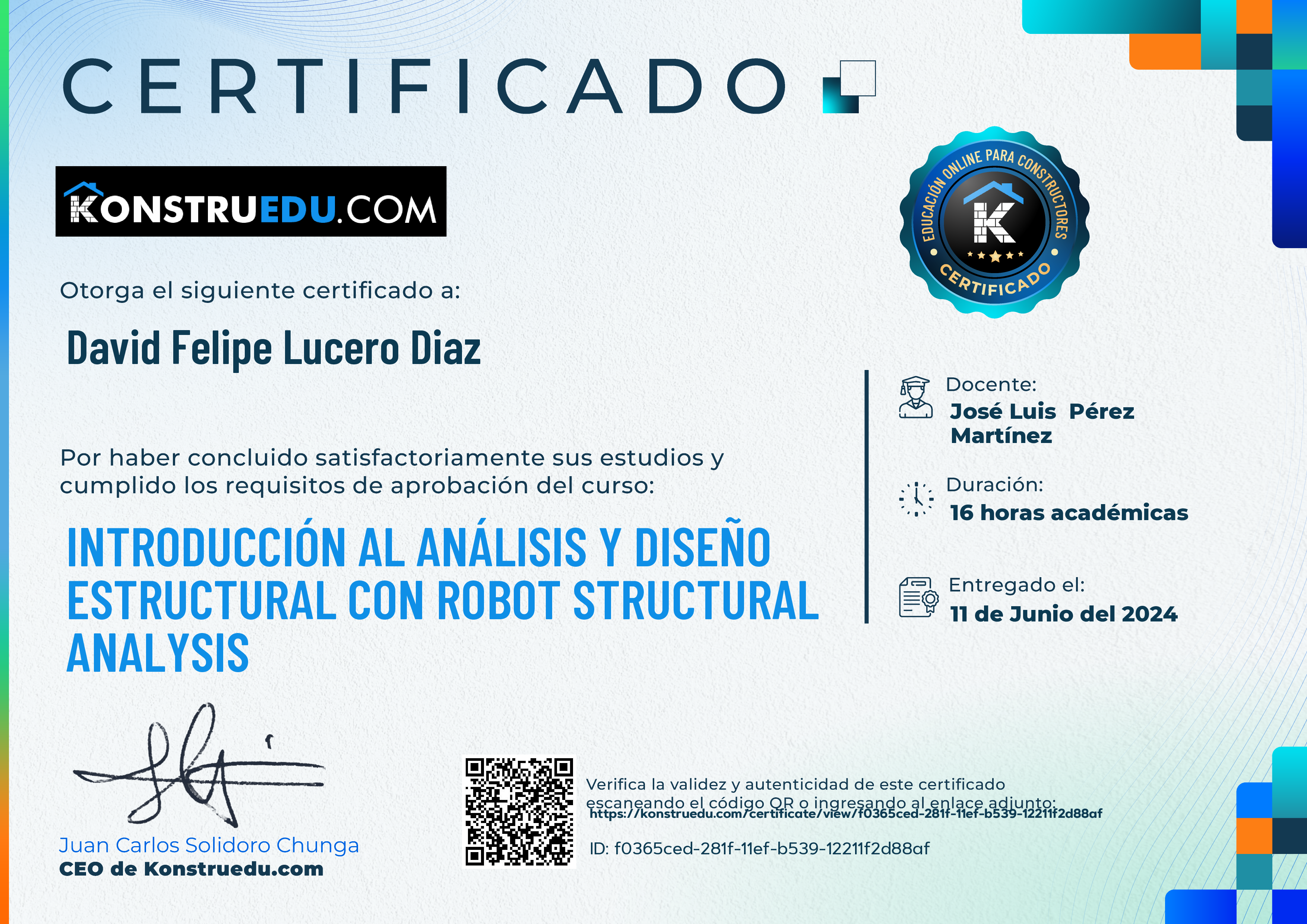 Credencial de Introducción al análisis y diseño estructural con Robot Structural Analysis