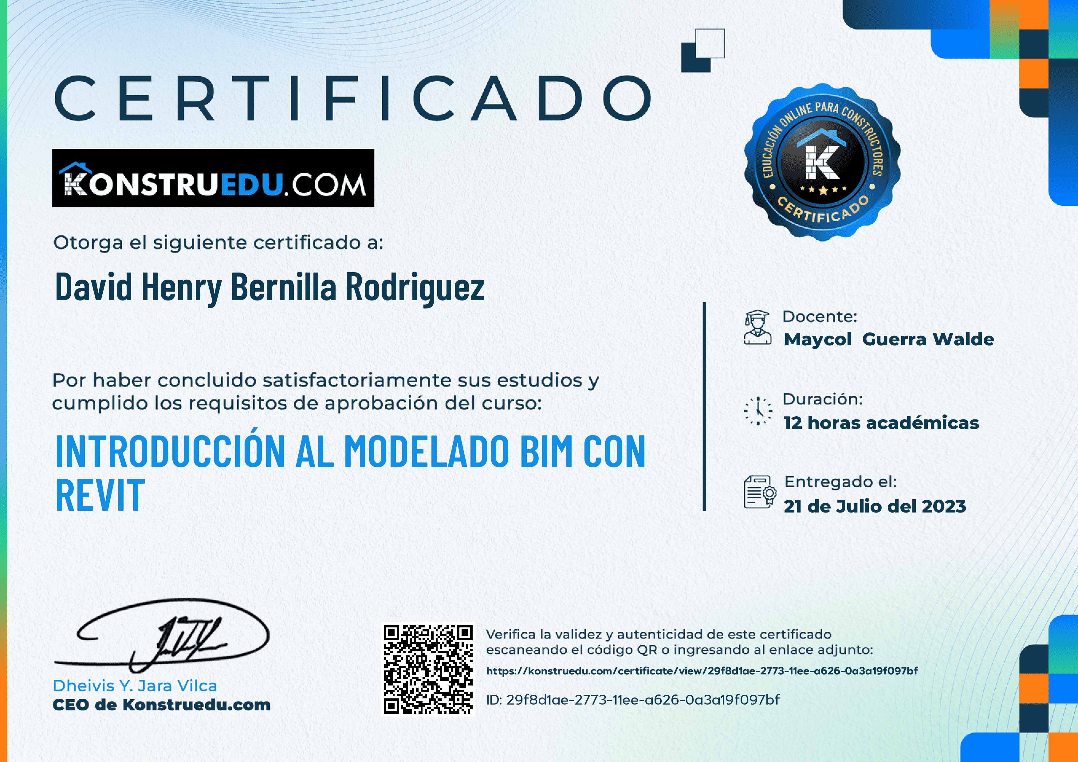 Credencial de Introducción al modelado BIM con Revit