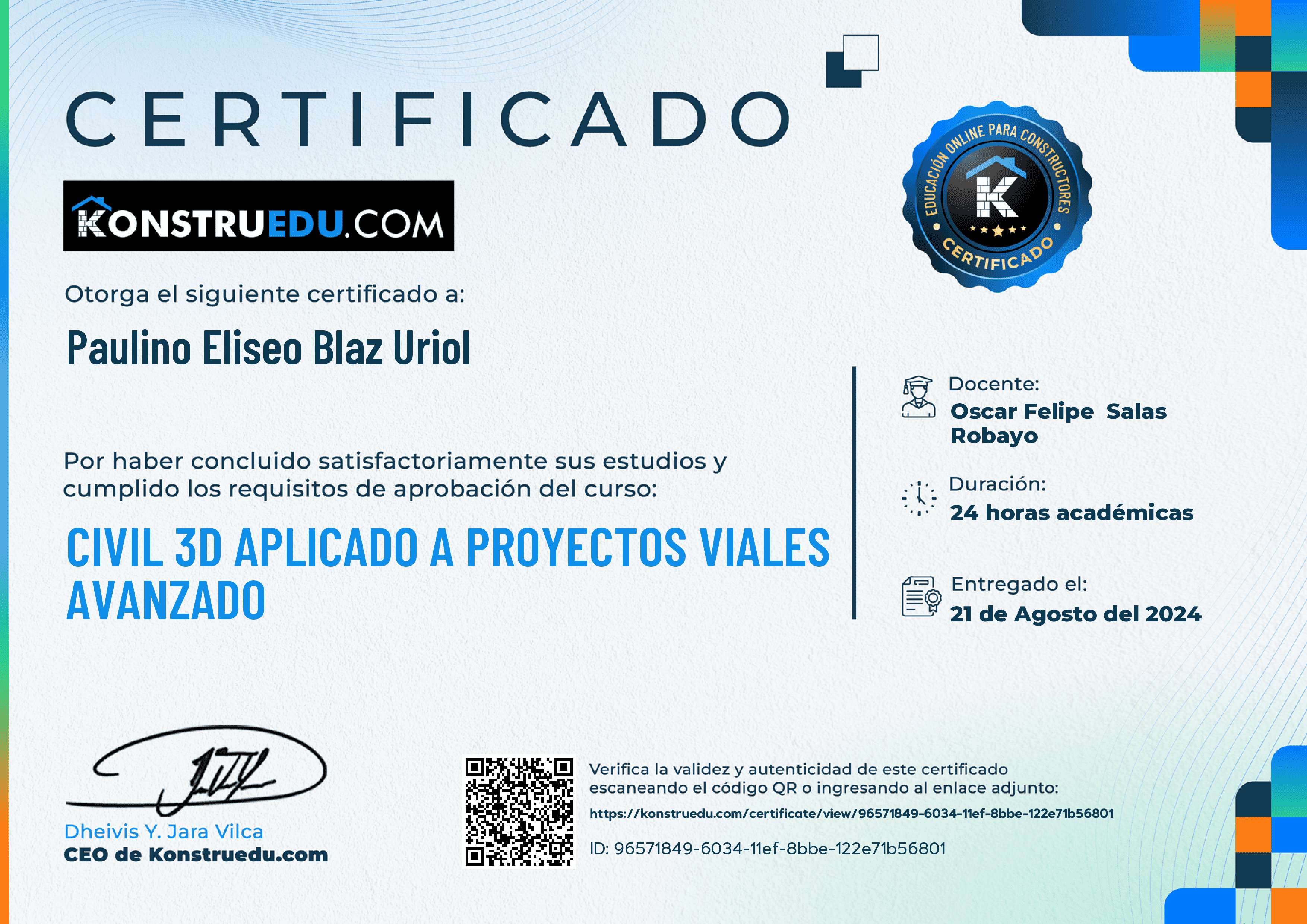 Credencial de Civil 3D aplicado a proyectos viales avanzado