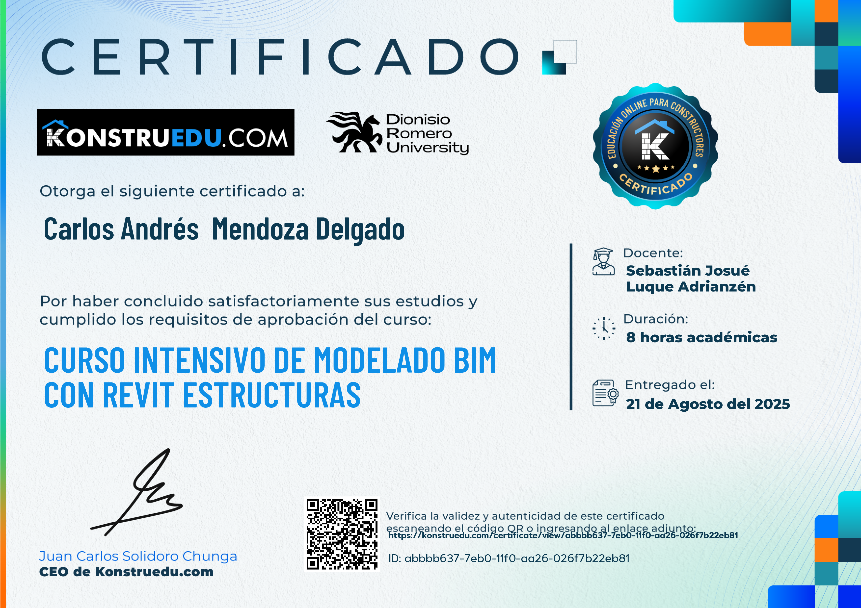Credencial de Curso Intensivo de Modelado BIM con Revit Estructuras