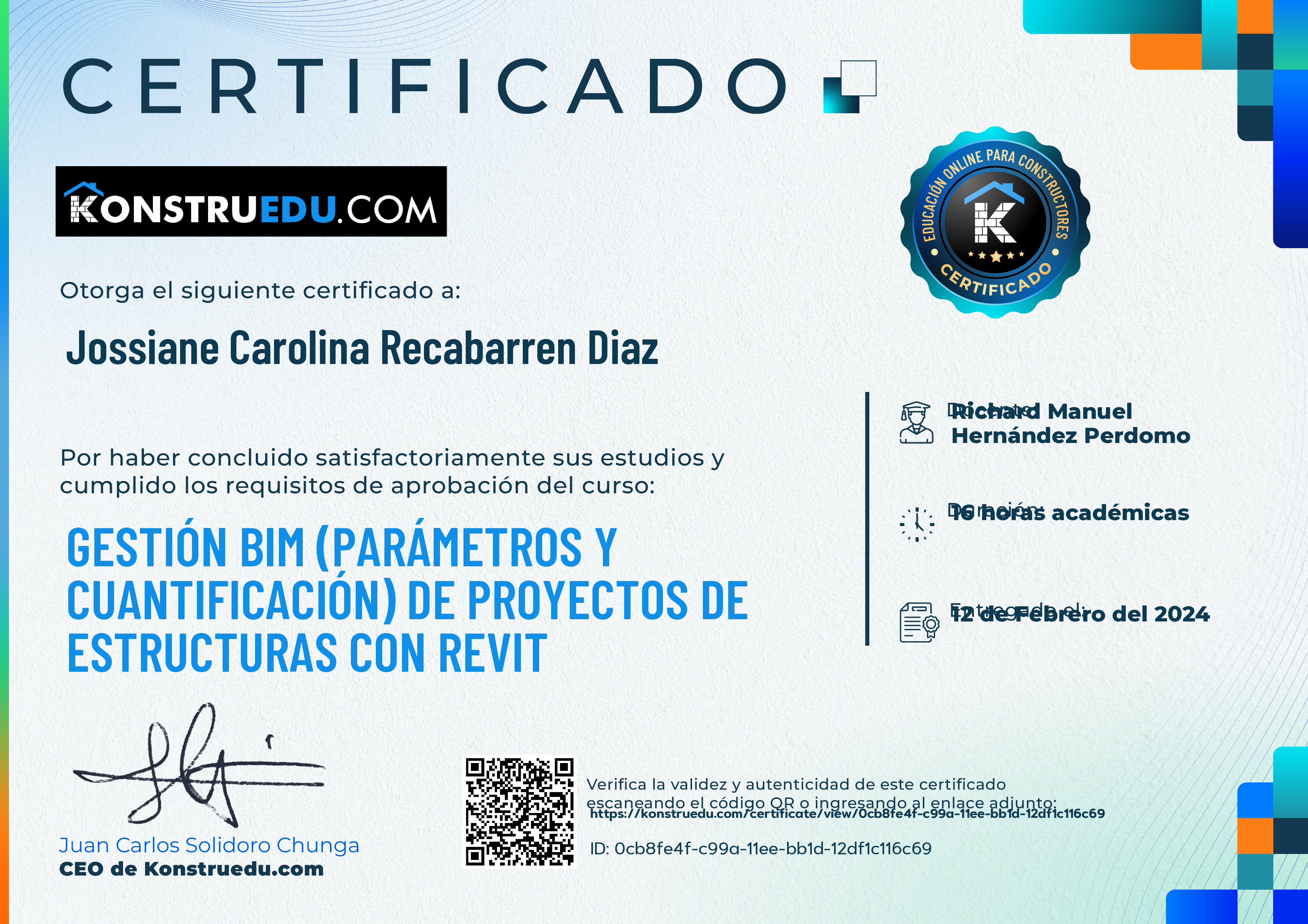 Credencial de Gestión BIM (Parámetros y cuantificación) de proyectos de estructuras con Revit