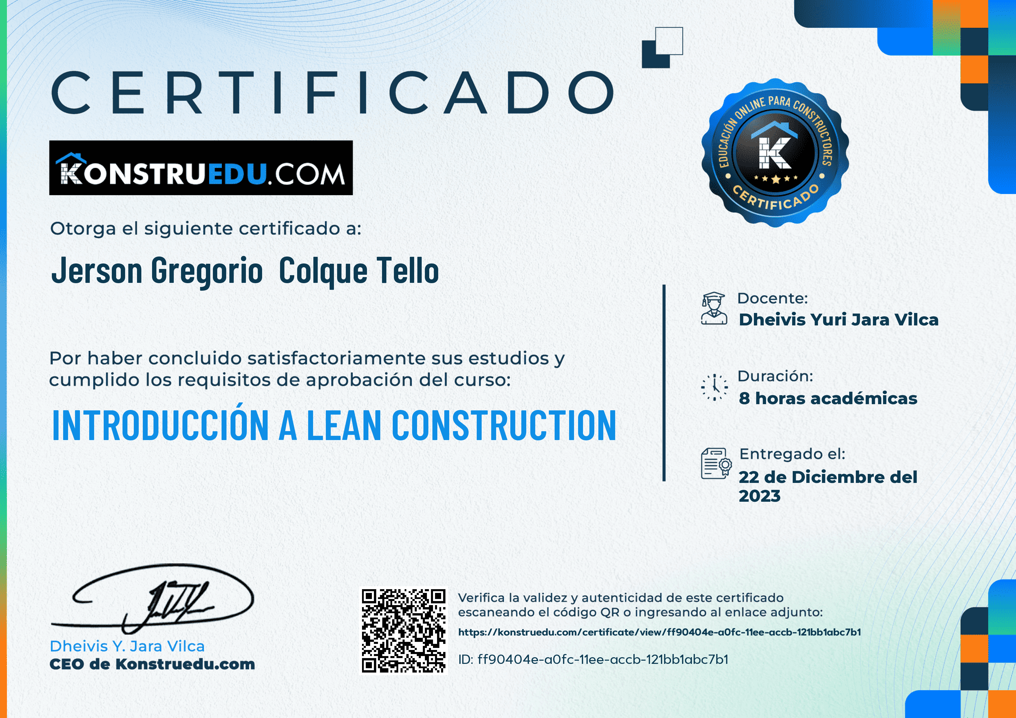 Credencial de Introducción a Lean Construction