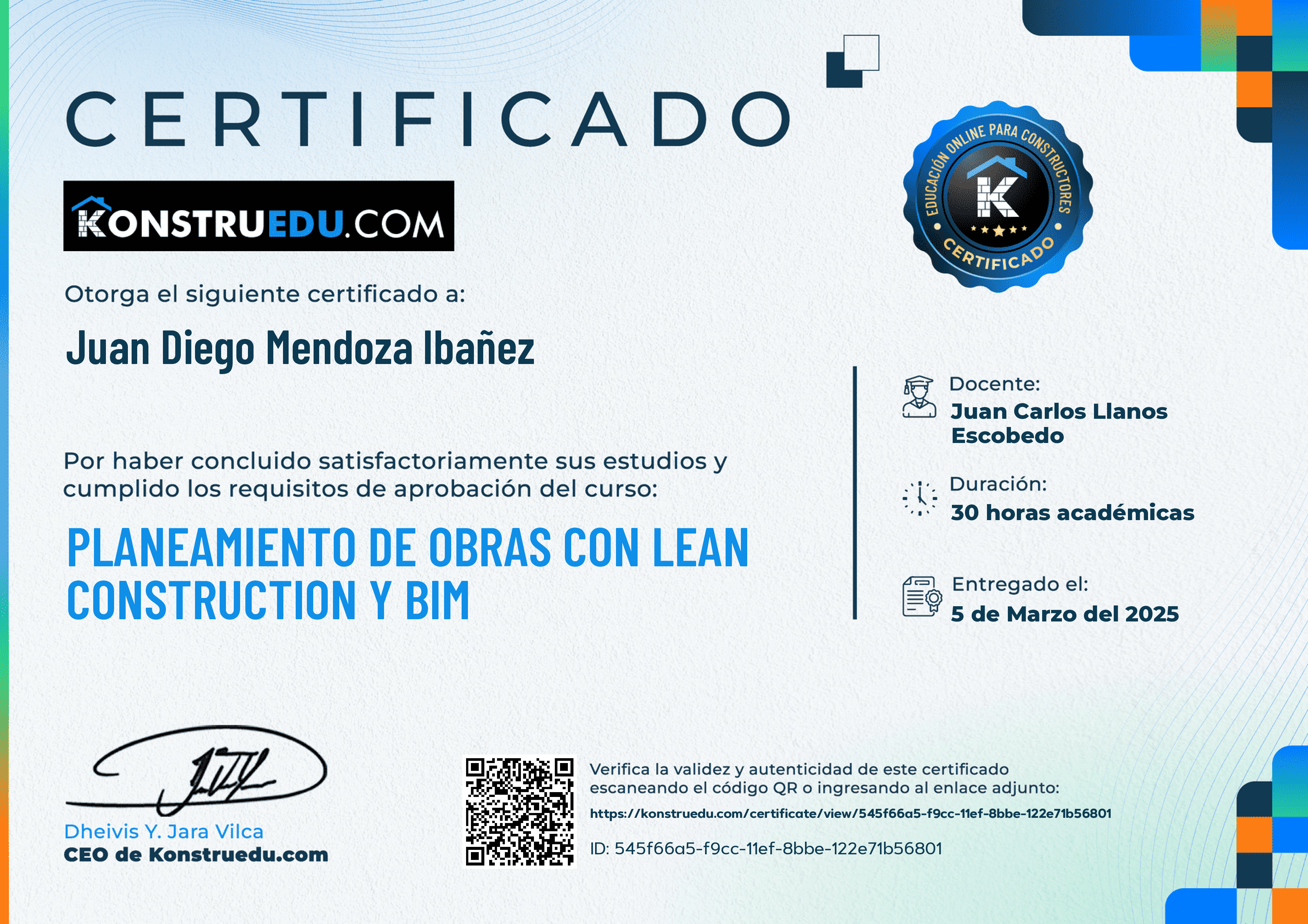 Credencial de Planeamiento de obras con Lean Construction y BIM