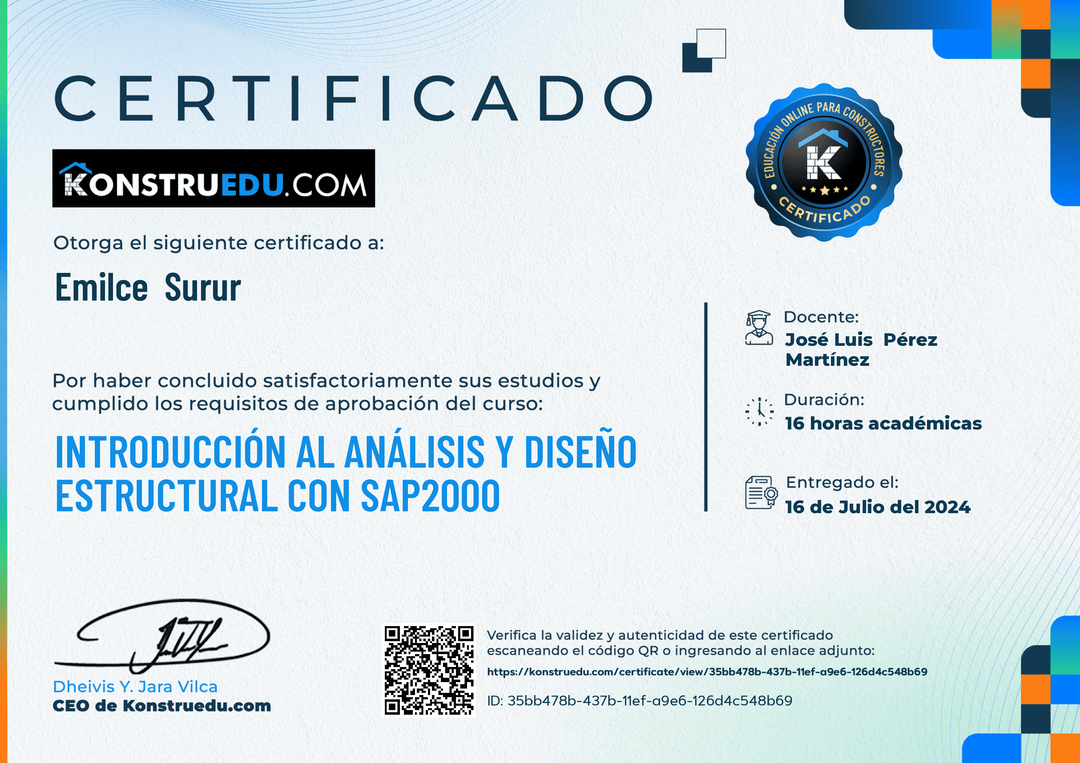 Credencial de Introducción al análisis y diseño estructural con SAP2000