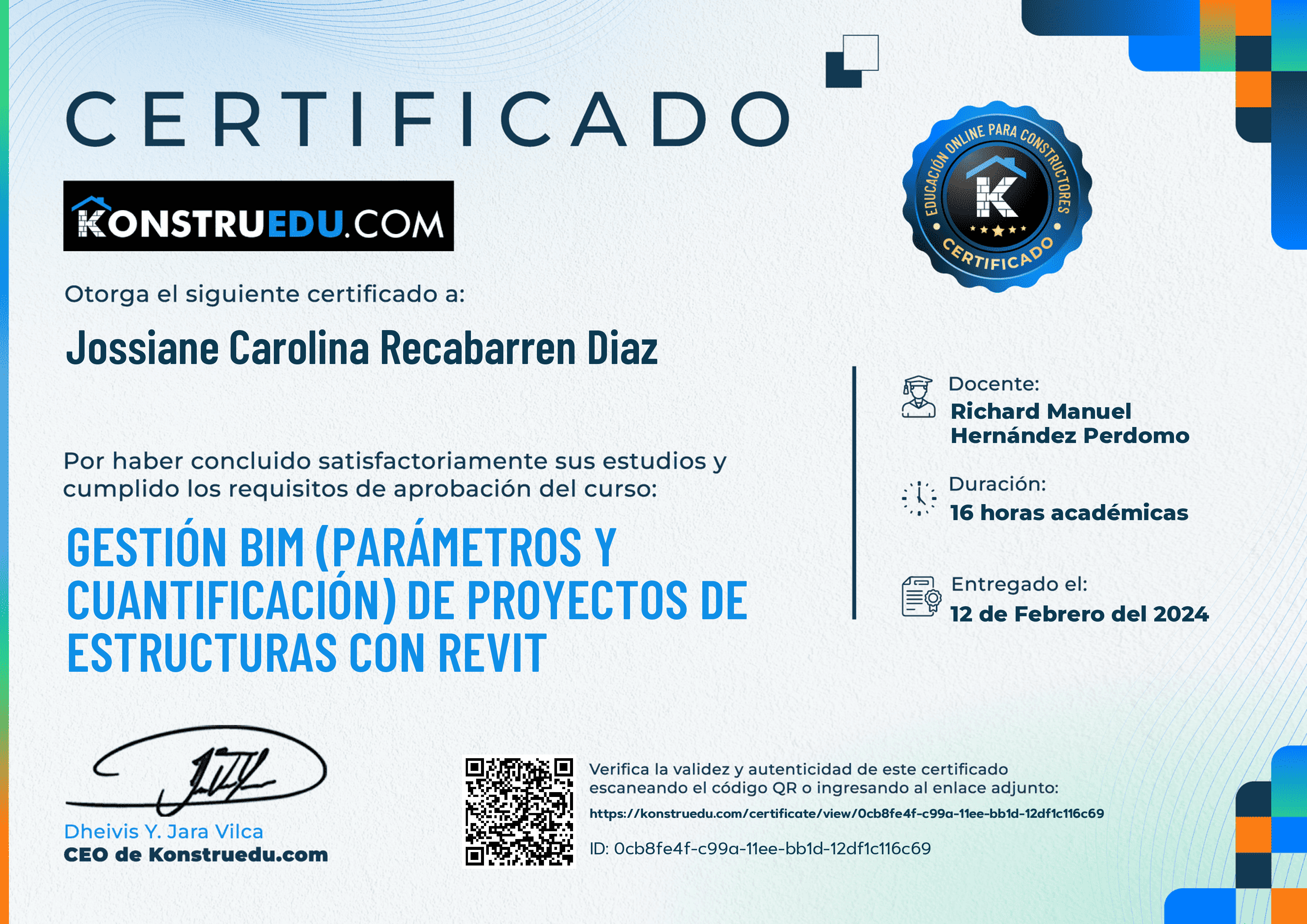 Credencial de Gestión BIM (Parámetros y cuantificación) de proyectos de estructuras con Revit