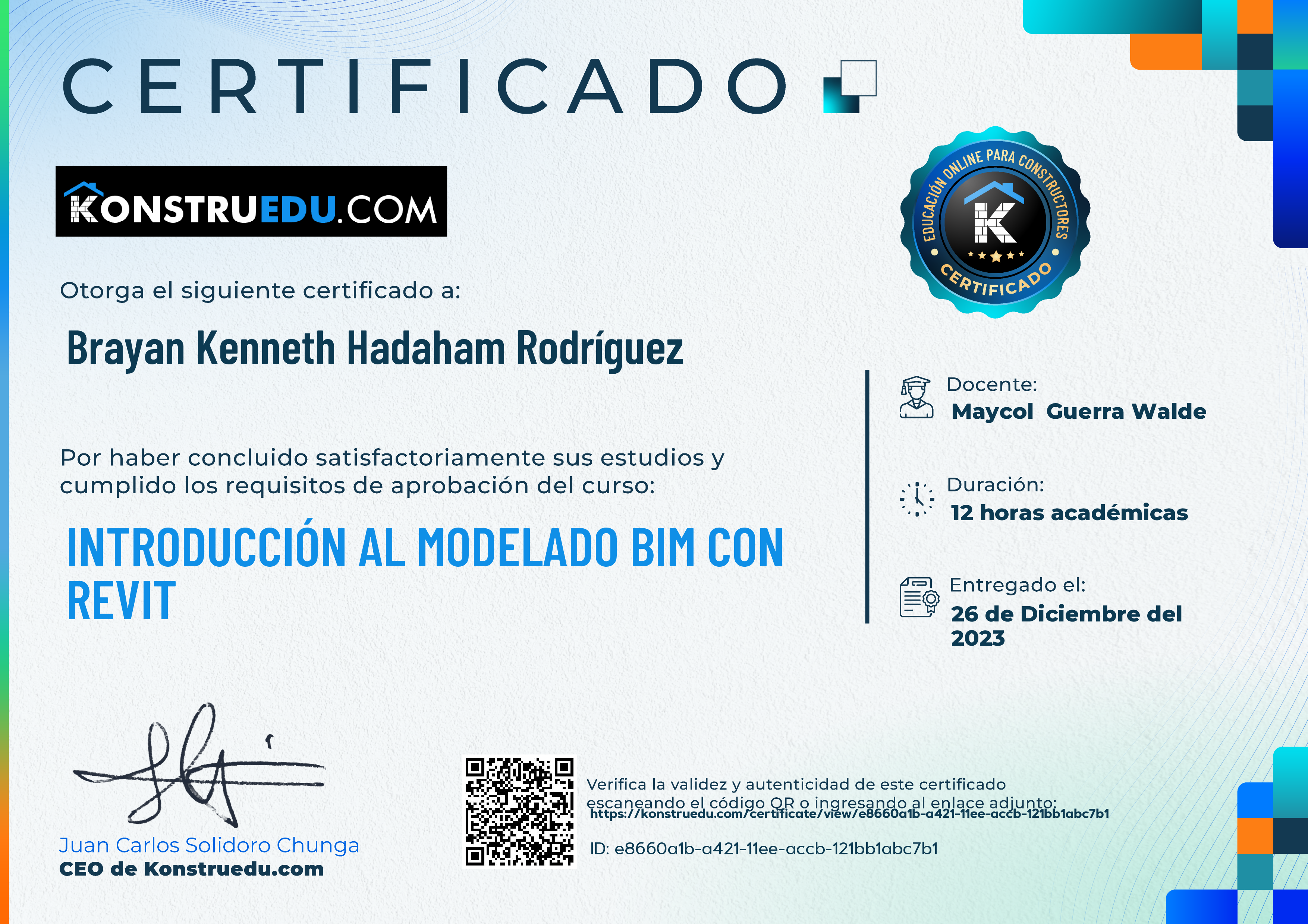 Credencial de Introducción al modelado BIM con Revit