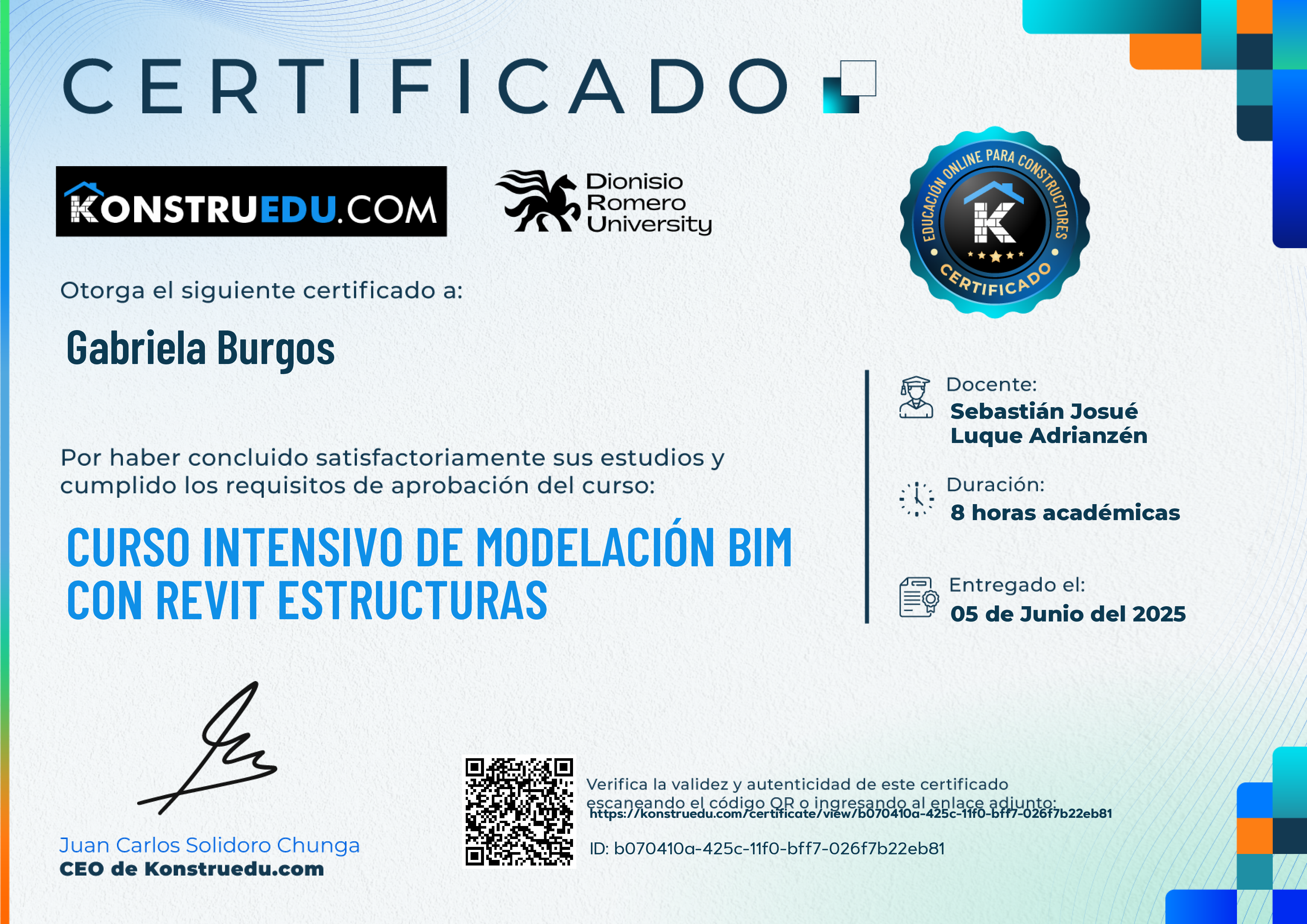 Credencial de Curso Intensivo de Modelación BIM con Revit Estructuras