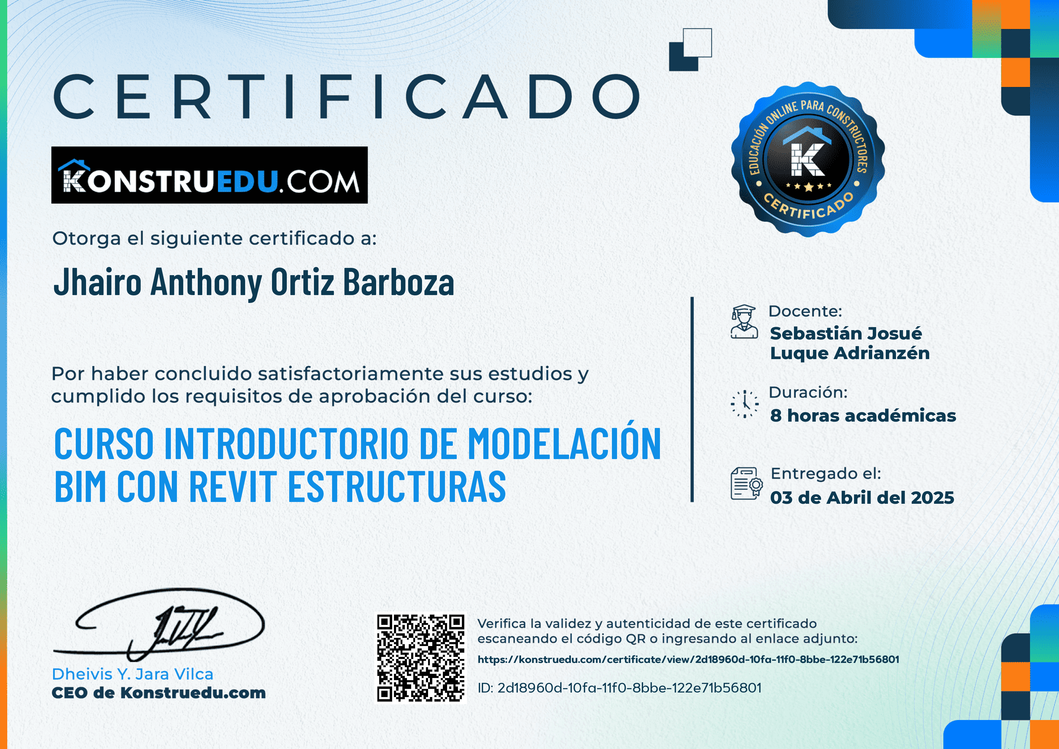 Credencial de Curso Introductorio de Modelación BIM con Revit Estructuras