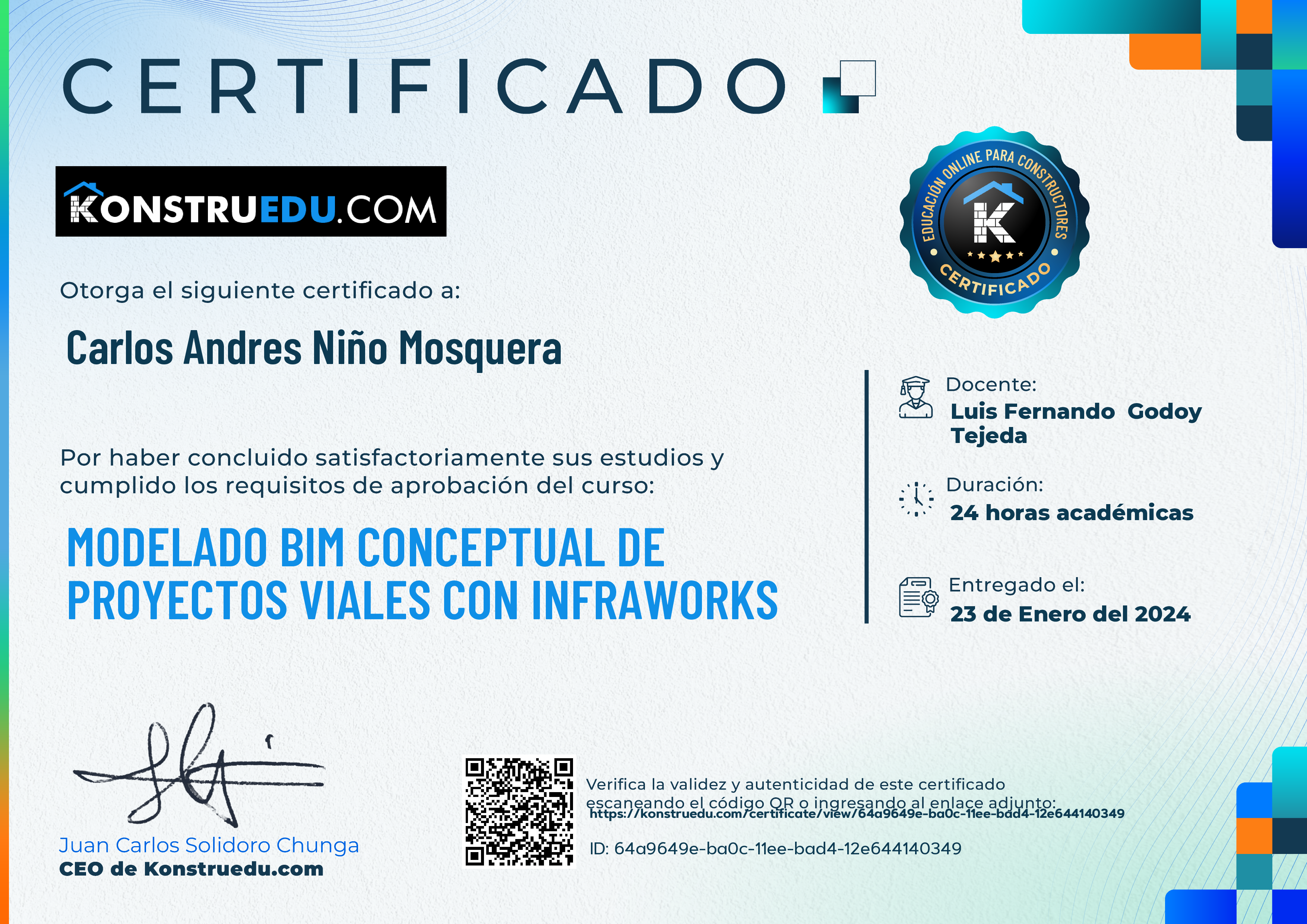Credencial de Modelado BIM conceptual de proyectos viales con Infraworks
