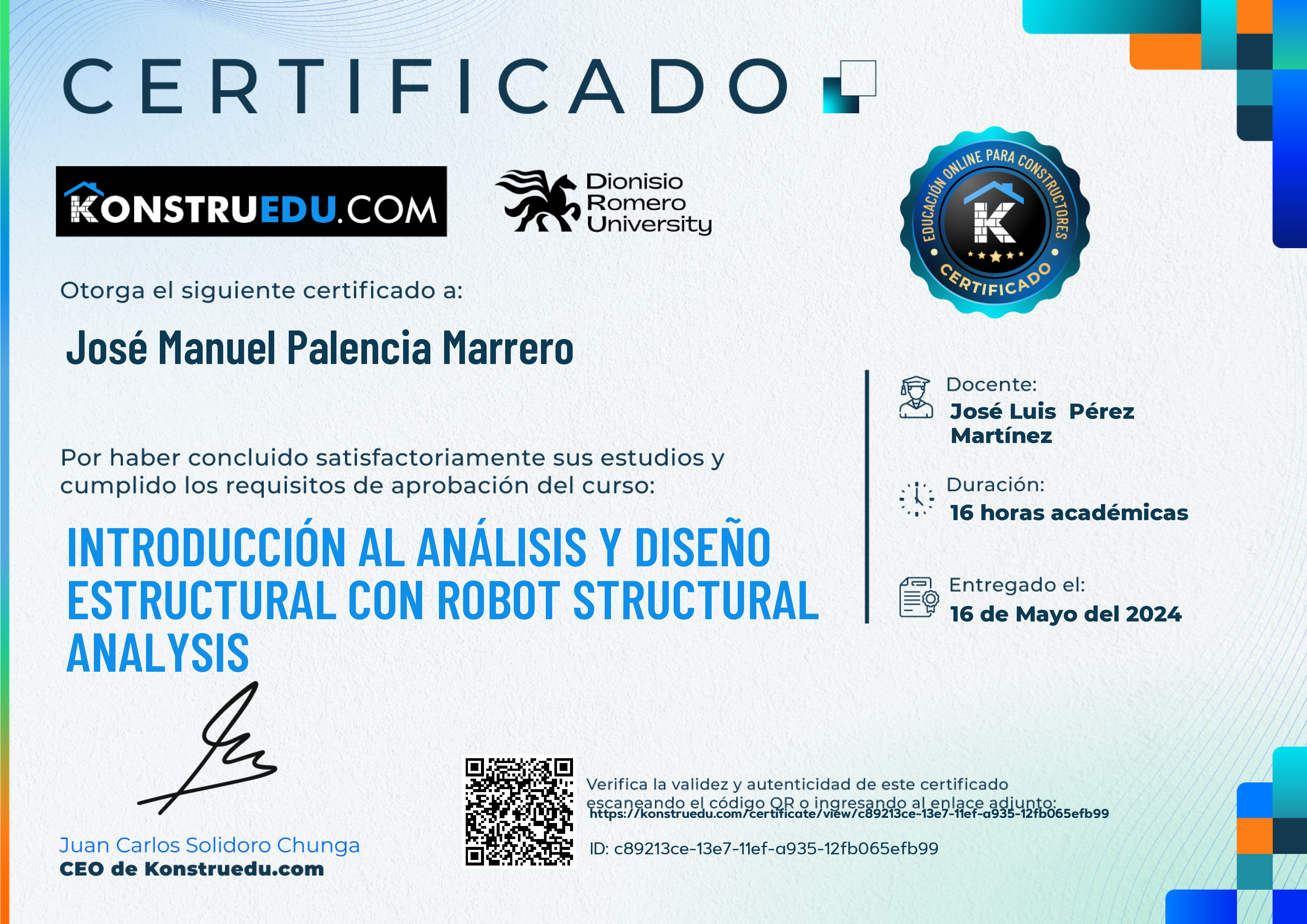 Credencial de Introducción al análisis y diseño estructural con Robot Structural Analysis