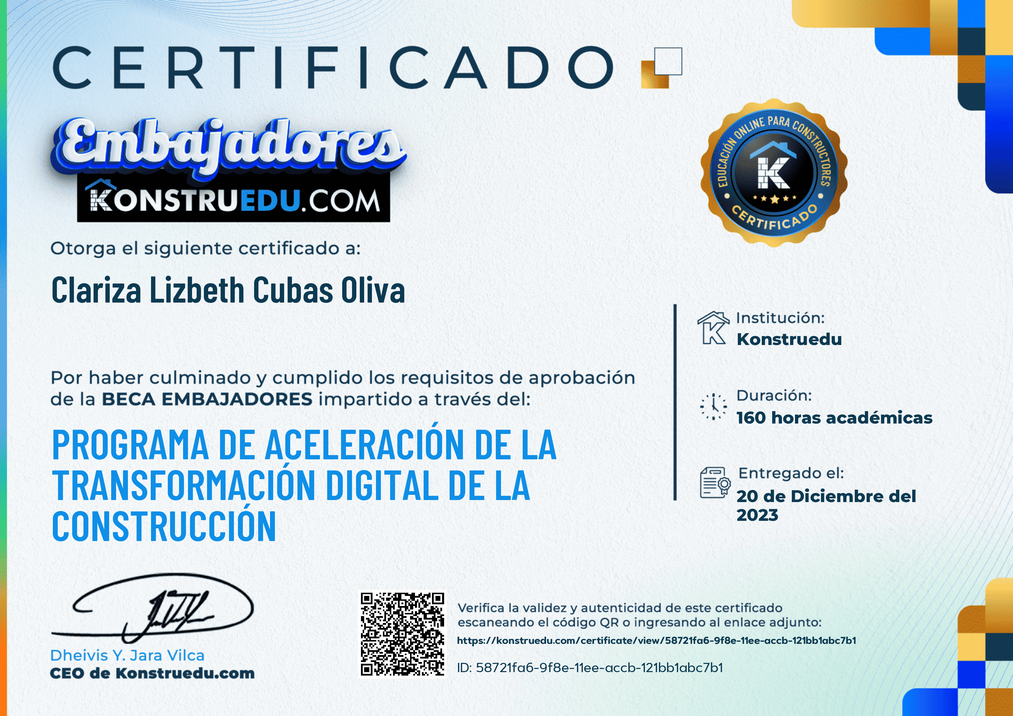 Credencial de Programa de aceleración de la Transformación Digital de la Construcción - 4ta Edición
