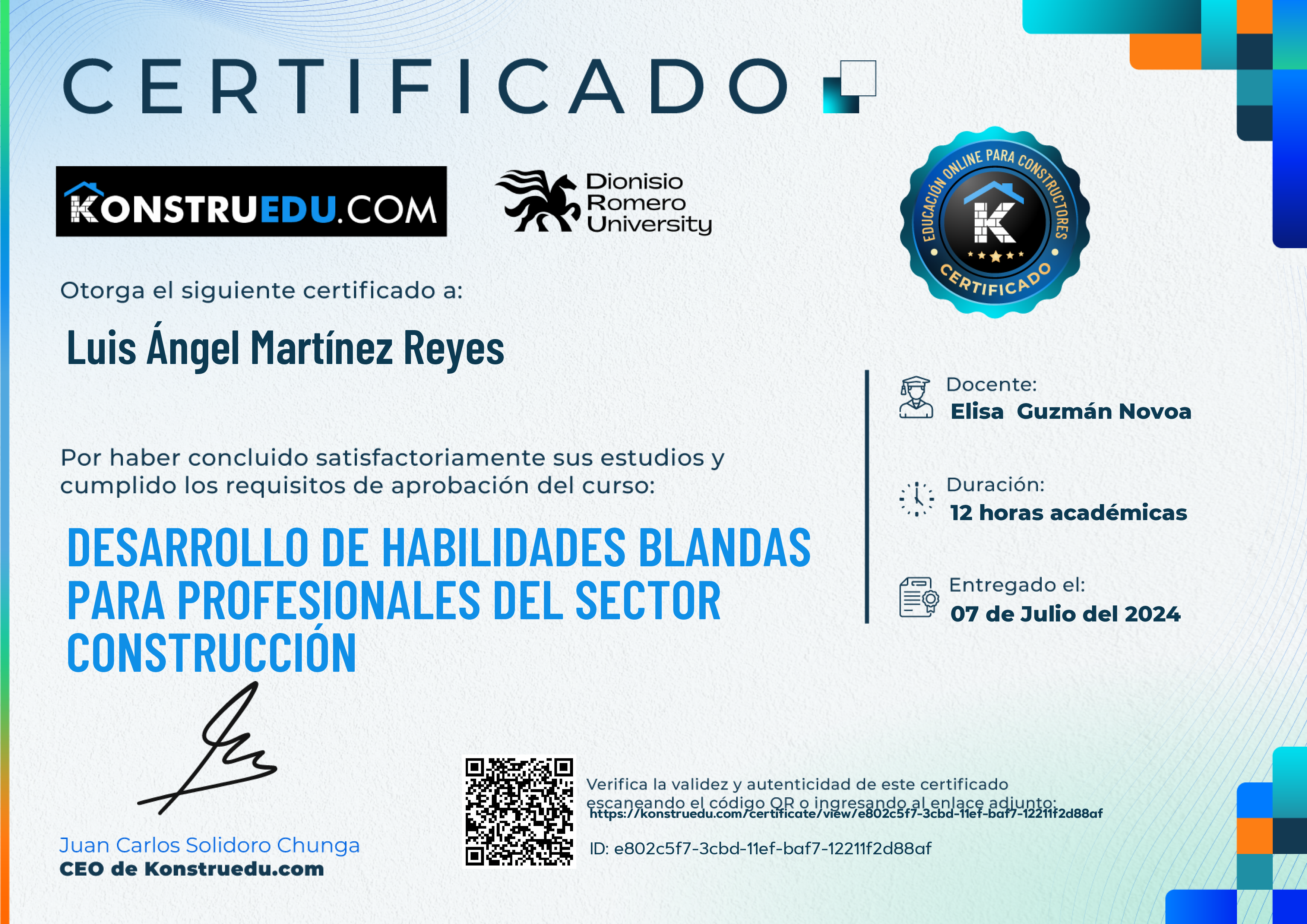 Credencial de Desarrollo de habilidades blandas para profesionales del sector construcción