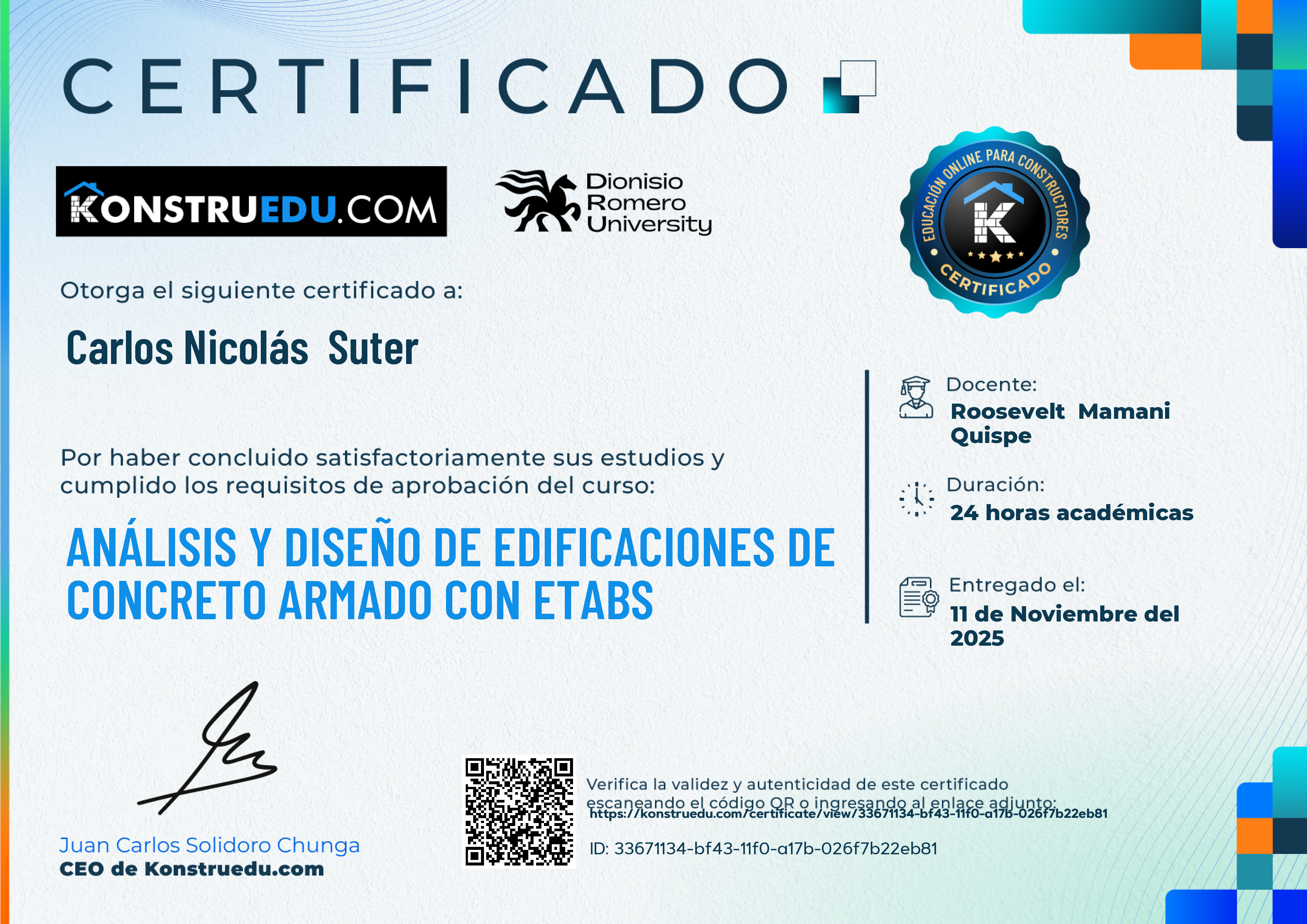 Credencial de Análisis y diseño de edificaciones de concreto armado con ETABS
