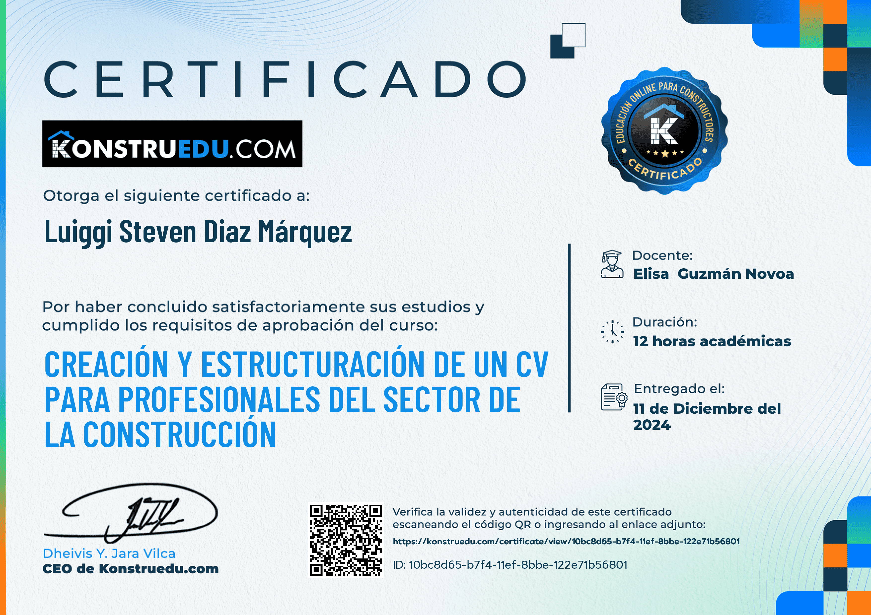 Credencial de Creación y estructuración de un CV para profesionales del sector de la construcción