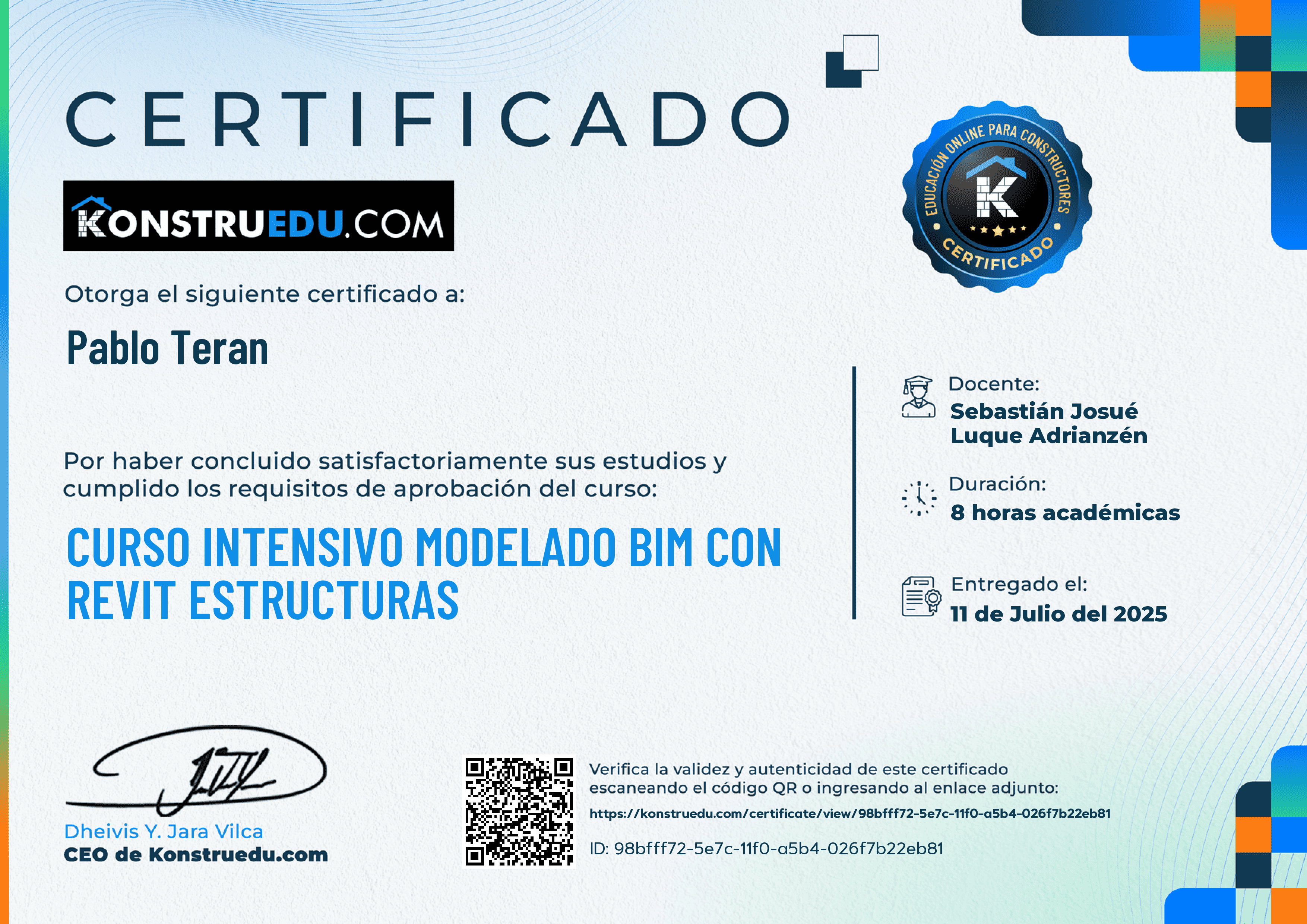 Credencial de Curso Intensivo Modelado BIM con Revit Estructuras