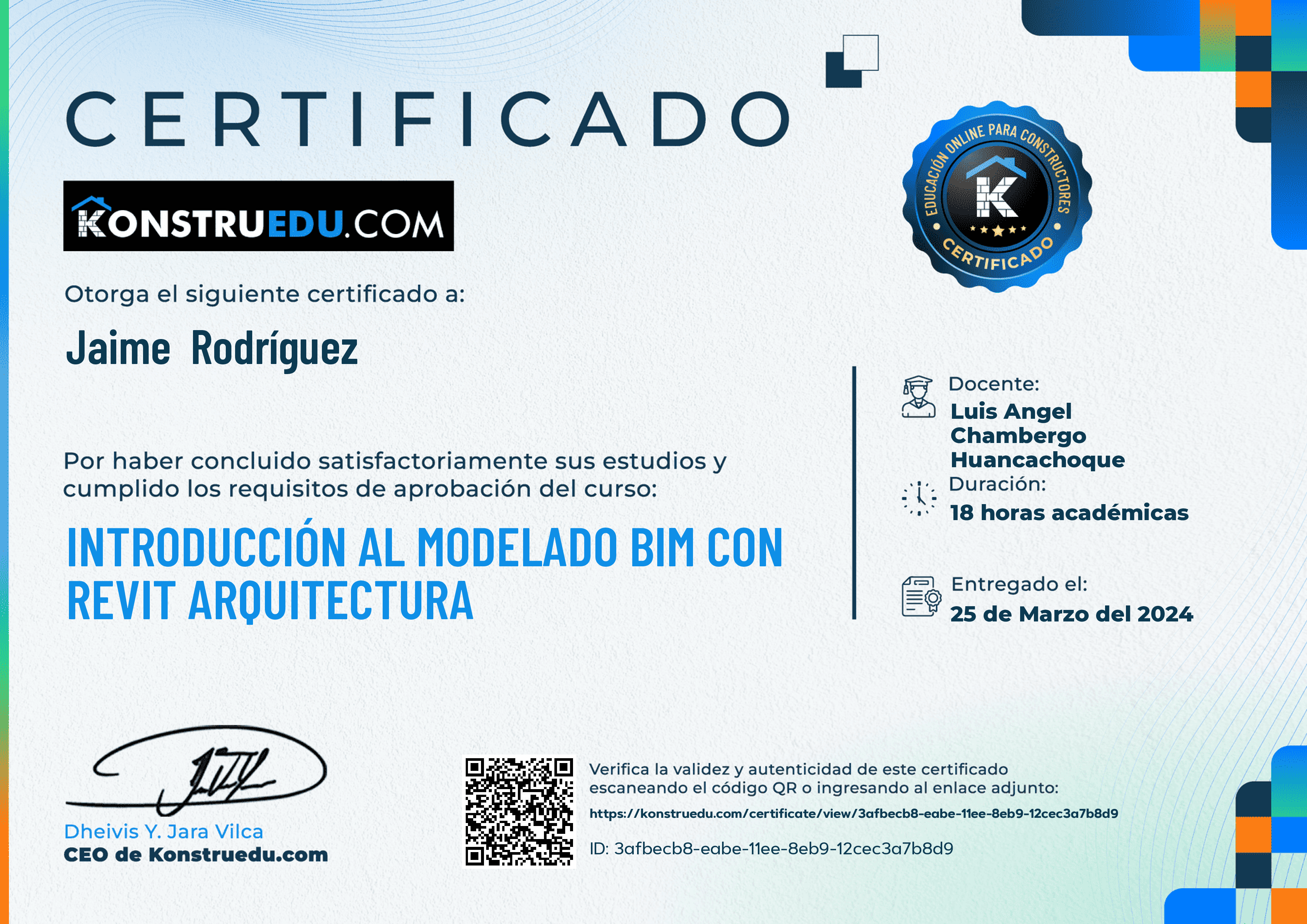 Credencial de Introducción al modelado BIM con Revit Arquitectura