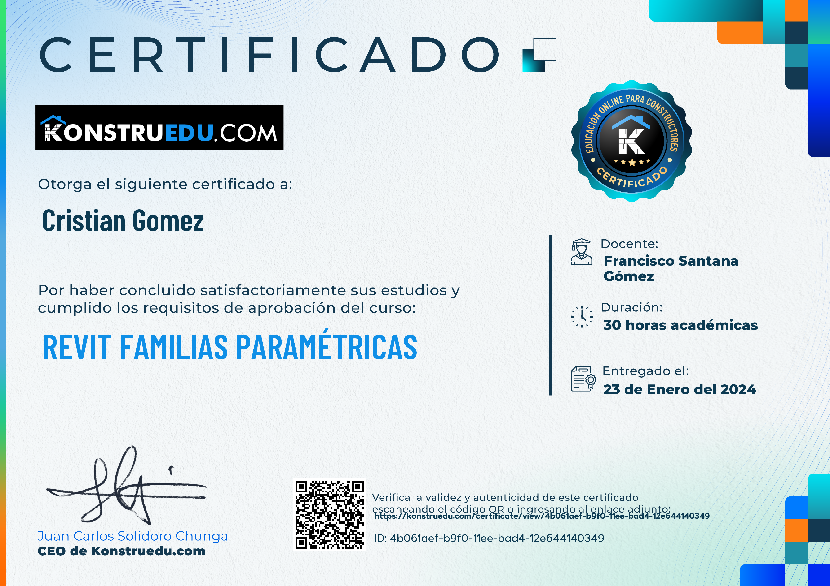 Credencial de Revit Familias Paramétricas
