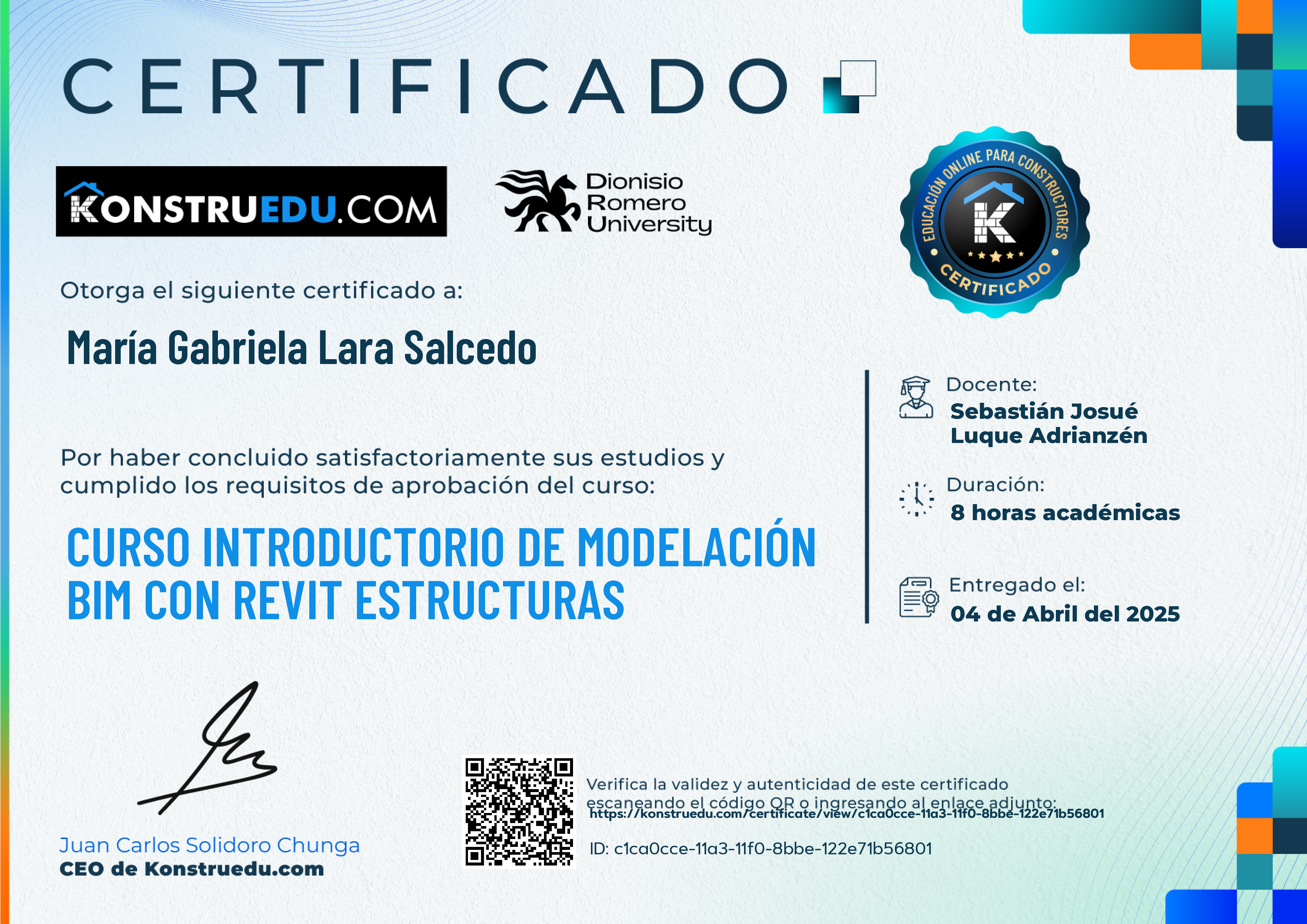 Credencial de Curso Introductorio de Modelación BIM con Revit Estructuras