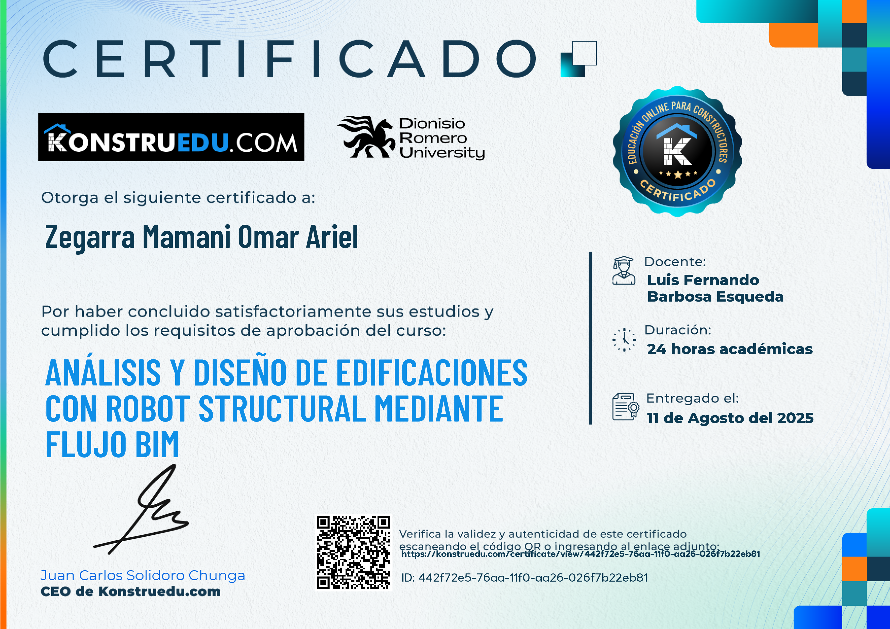 Credencial de Análisis y diseño de edificaciones con Robot Structural Mediante flujo BIM
