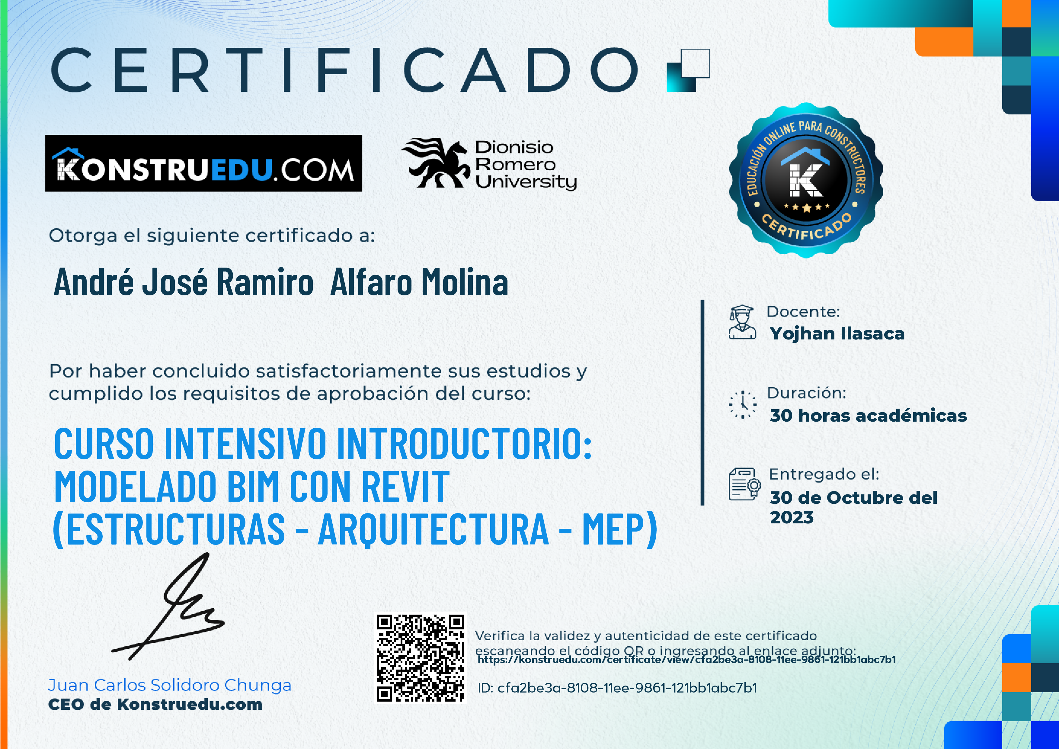 Credencial de Curso intensivo: Modelado BIM con Revit