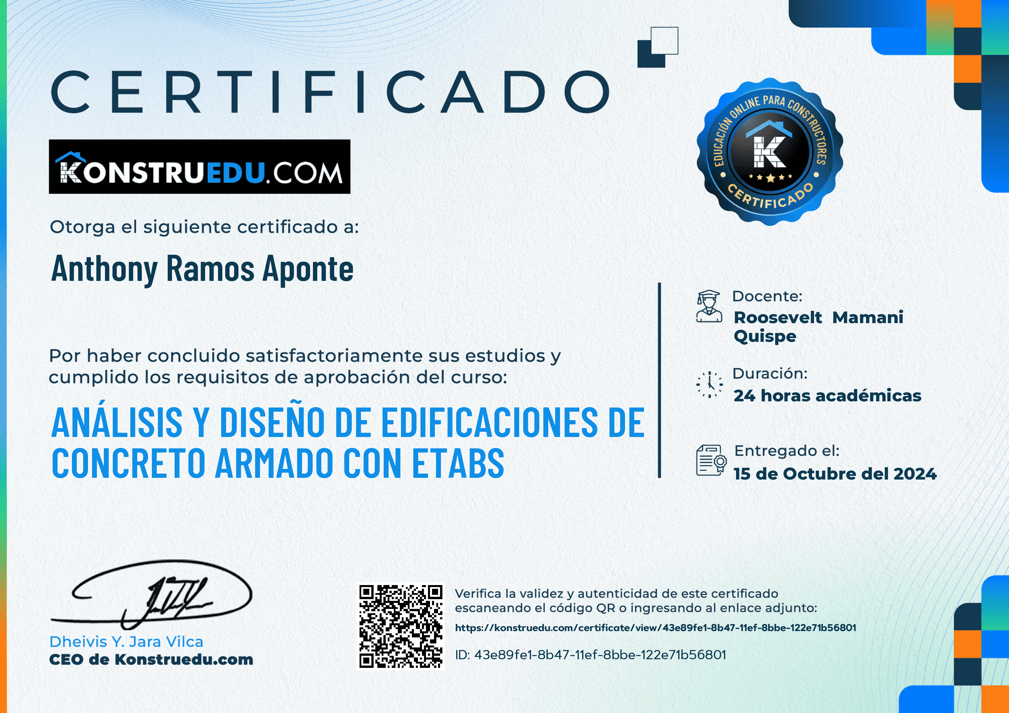 Credencial de Análisis y diseño de edificaciones de concreto armado con ETABS