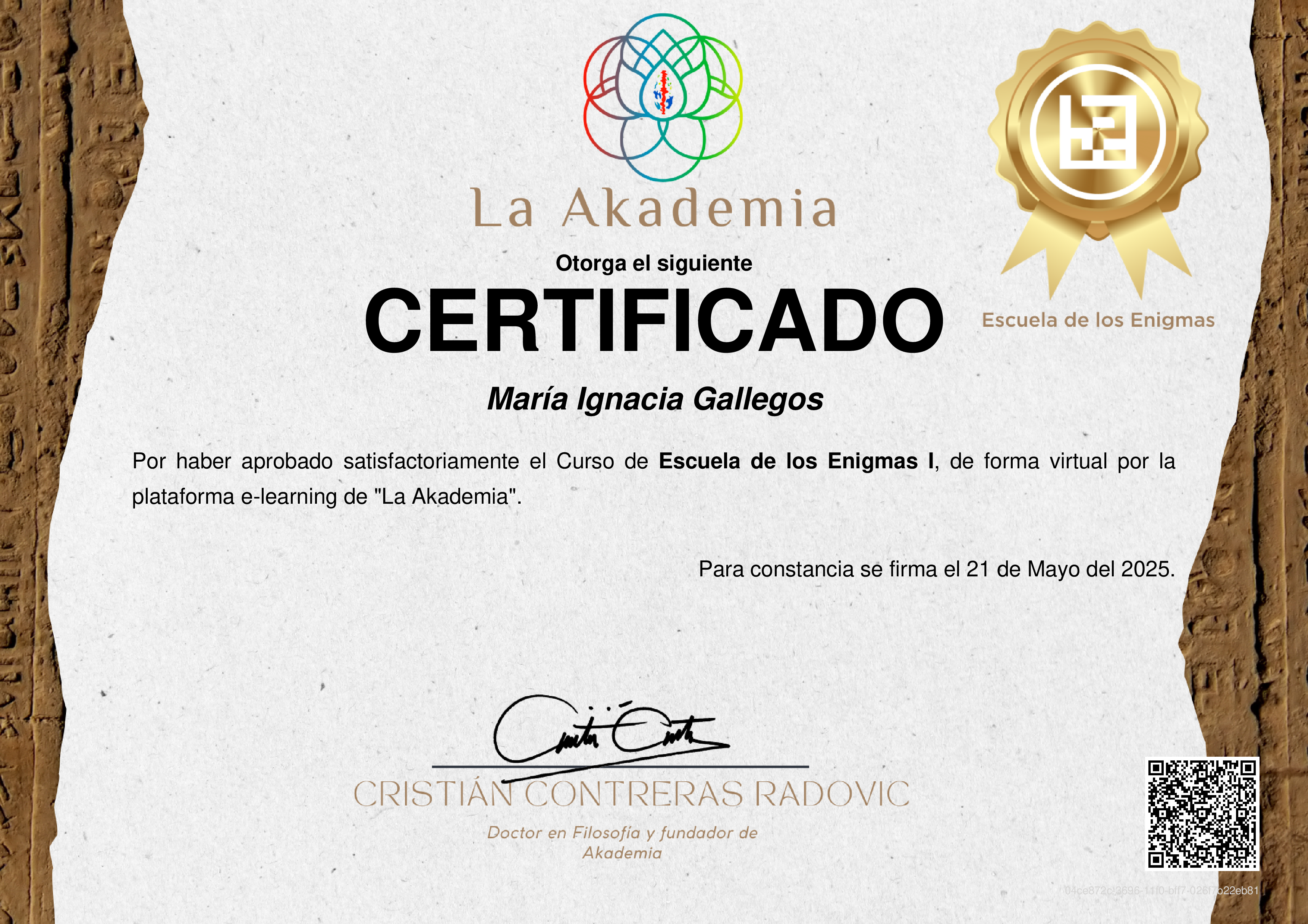 Credencial de Escuela de los Enigmas I