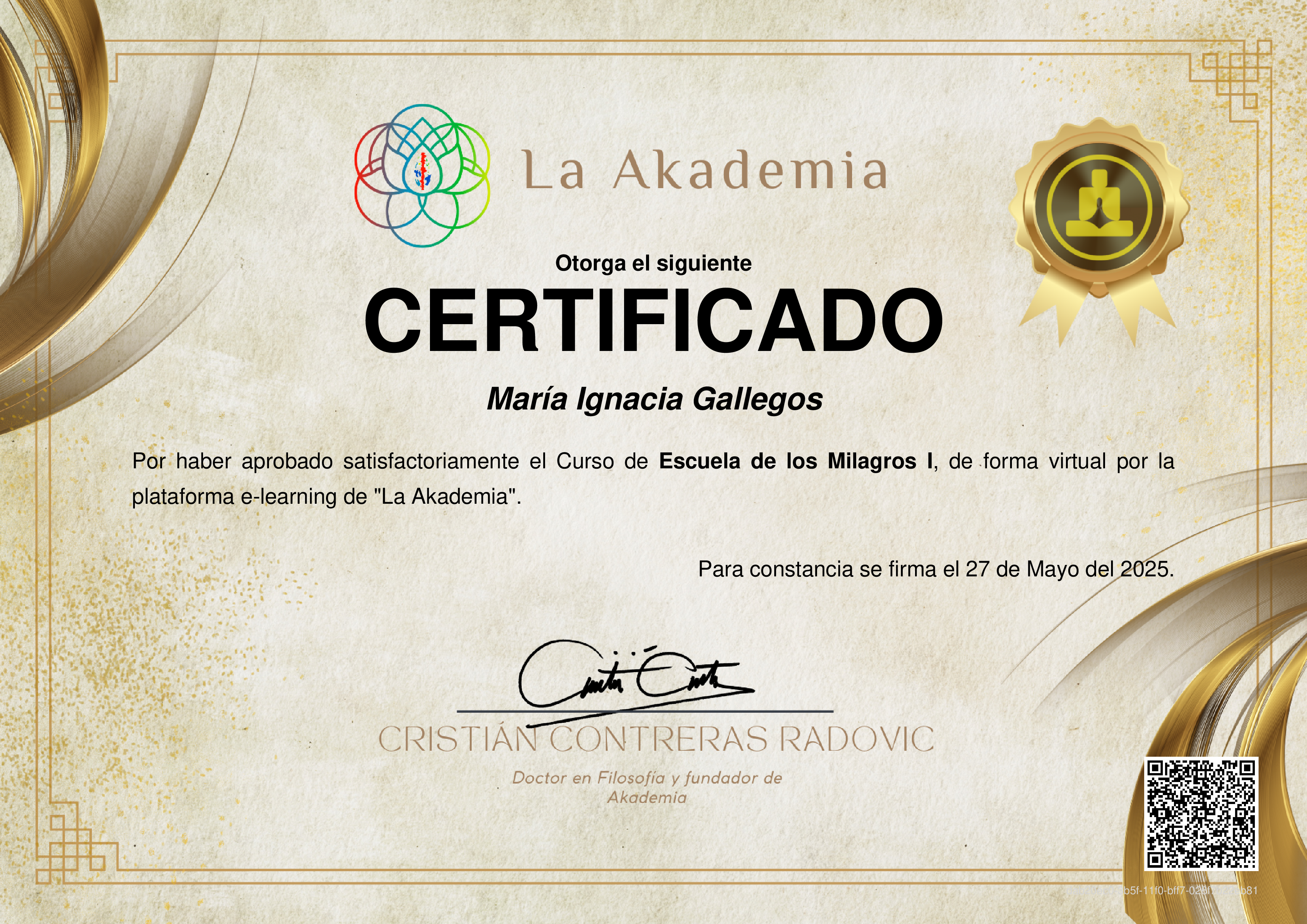 Credencial de Escuela de los Milagros I