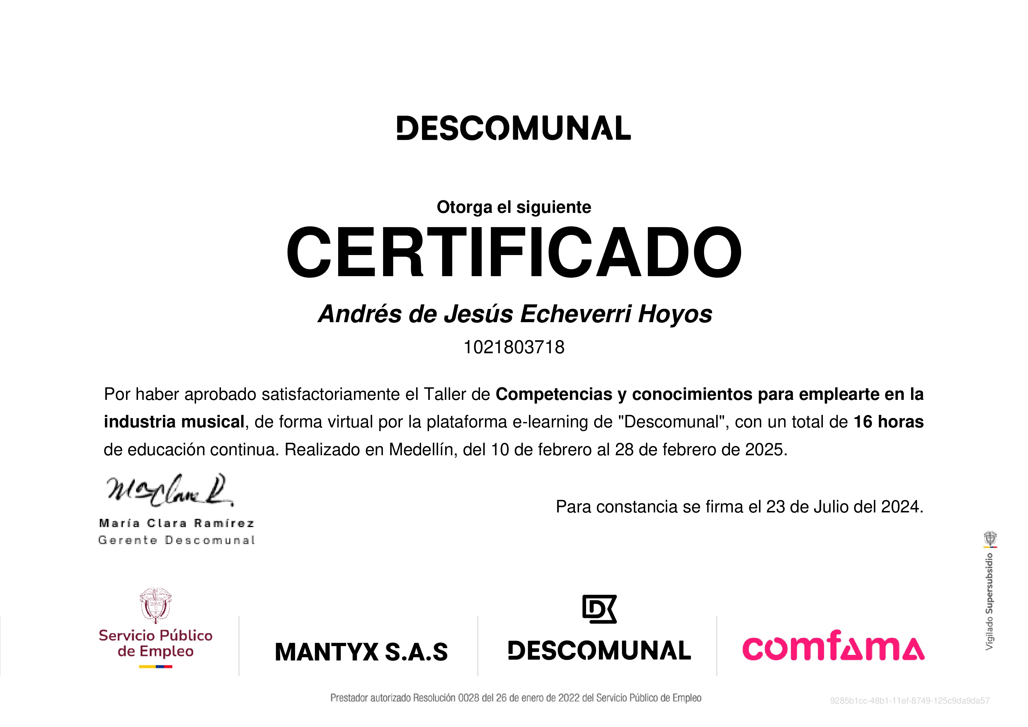 Credencial de Competencias y conocimientos para emplearte en la industria musical