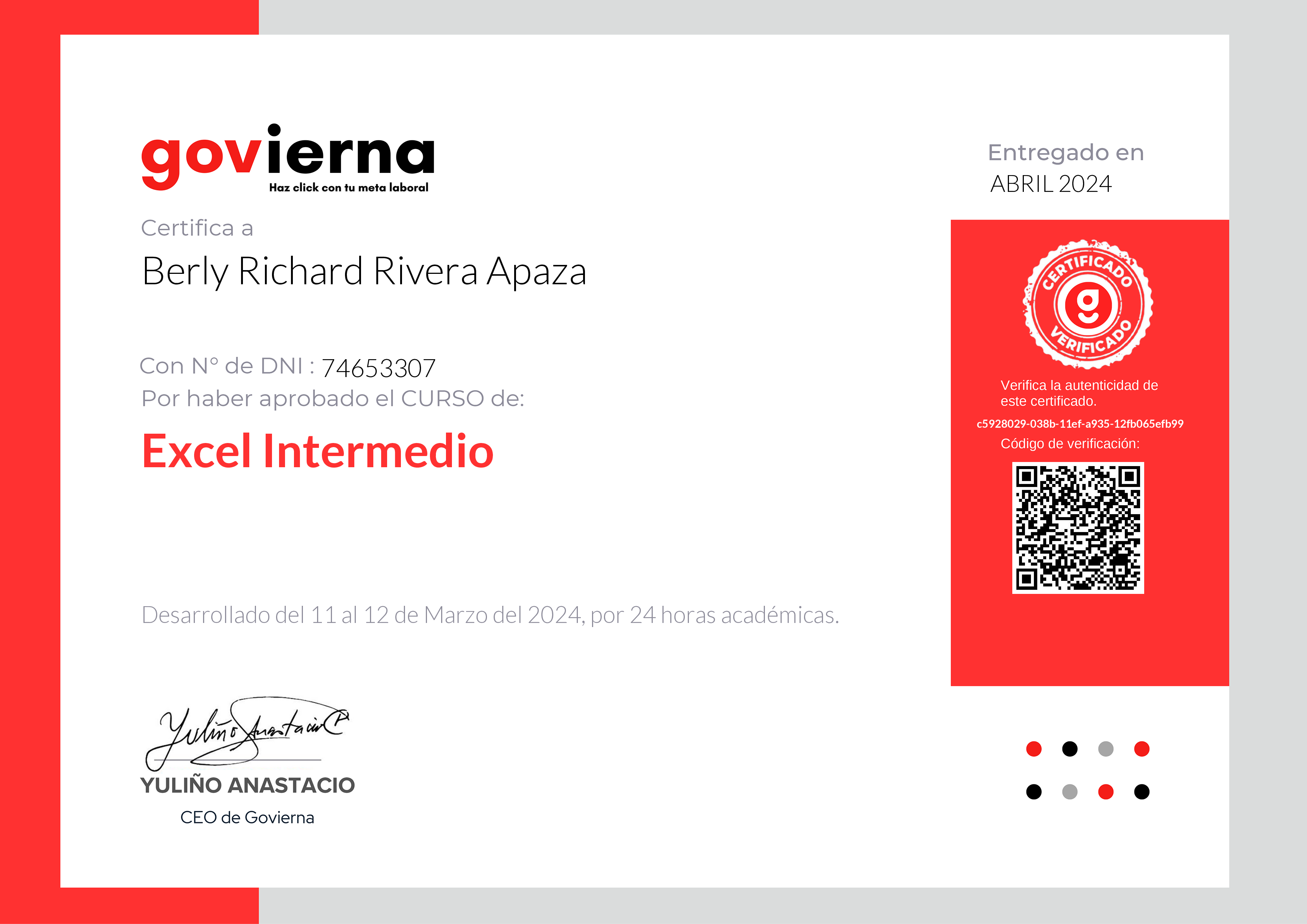 Credencial de Excel Intermedio