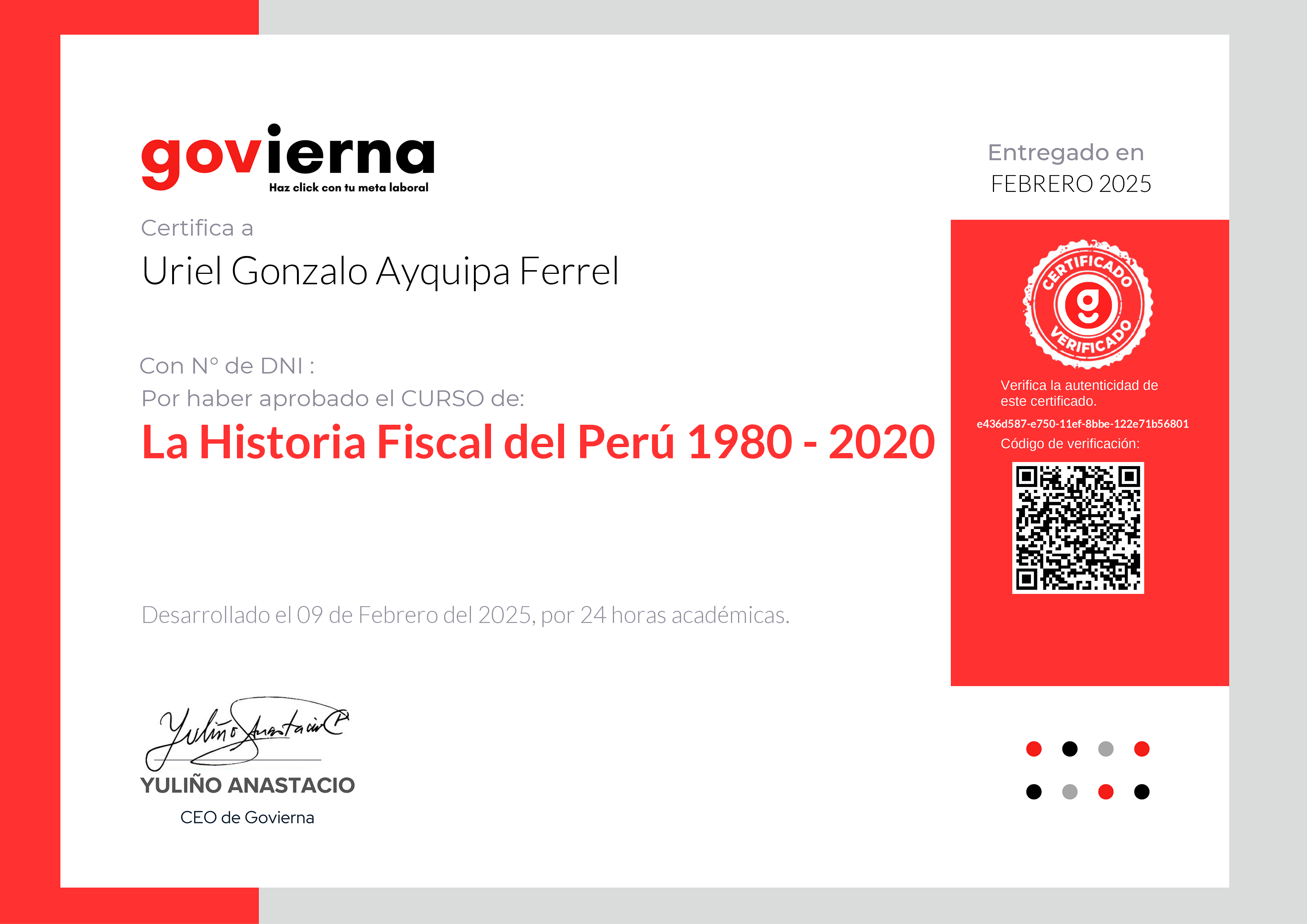 Credencial de La Historia Fiscal del Perú 1980 - 2020