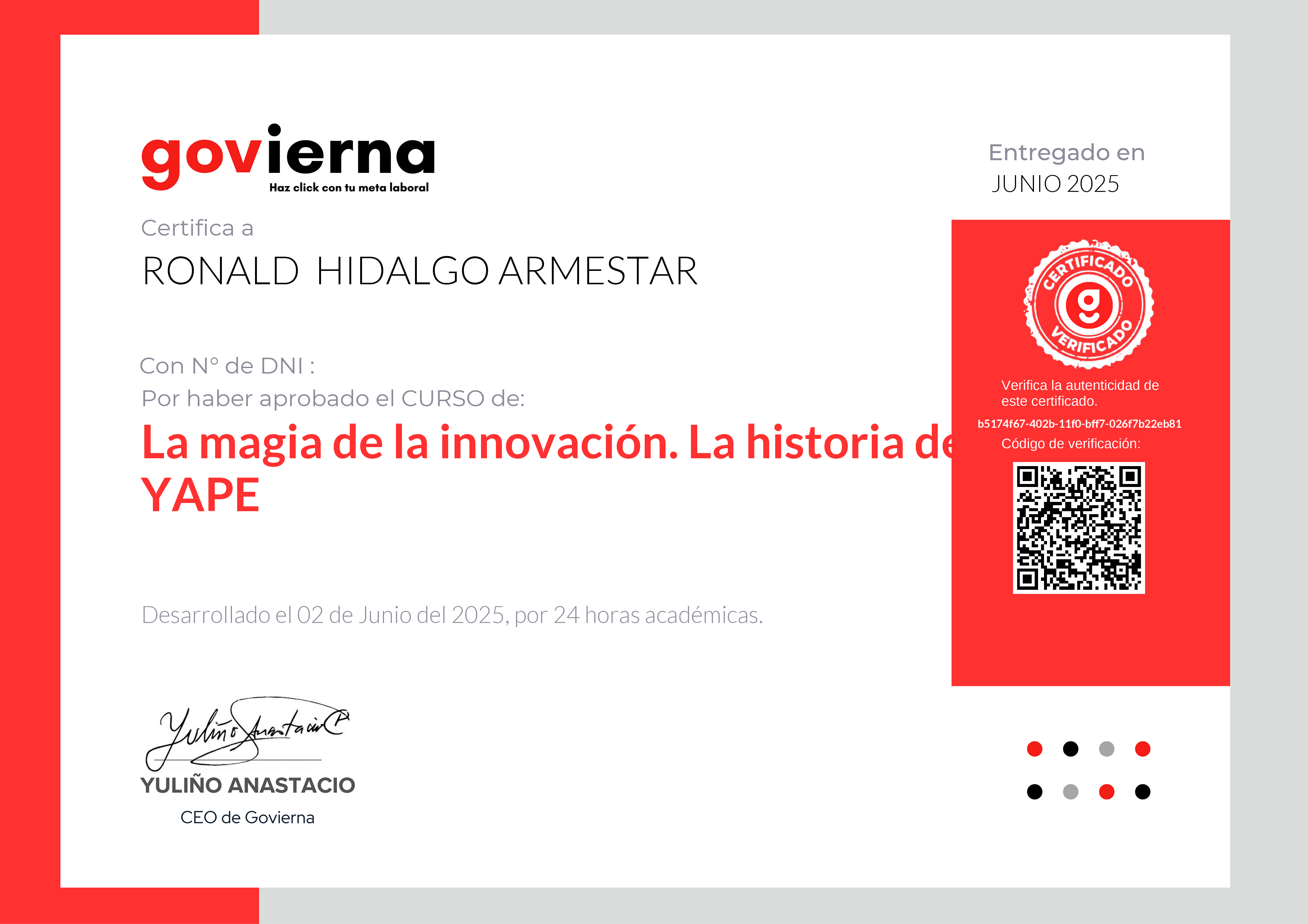 Credencial de La magia de la innovación. La historia de YAPE