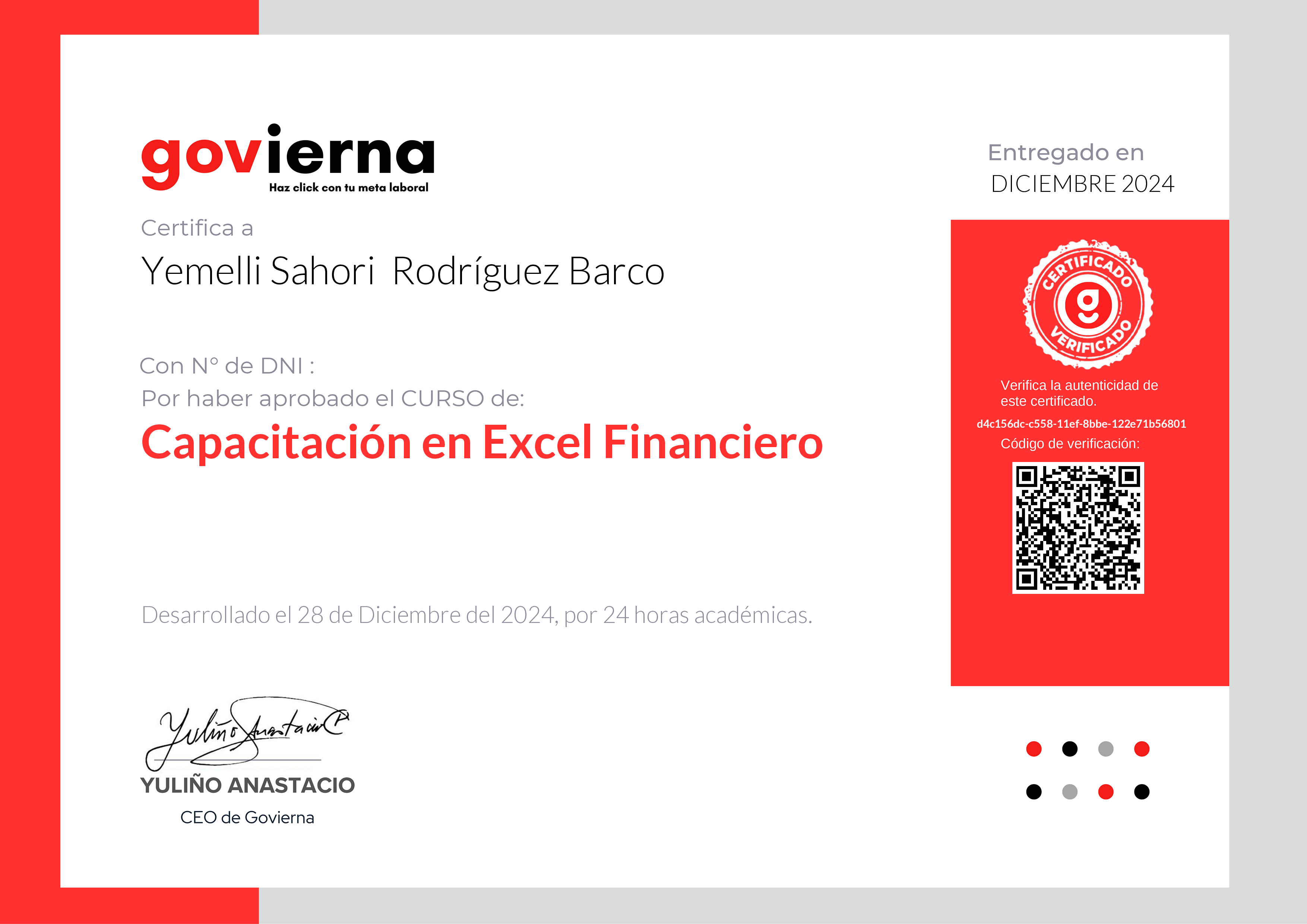 Credencial de Capacitación en Excel Financiero