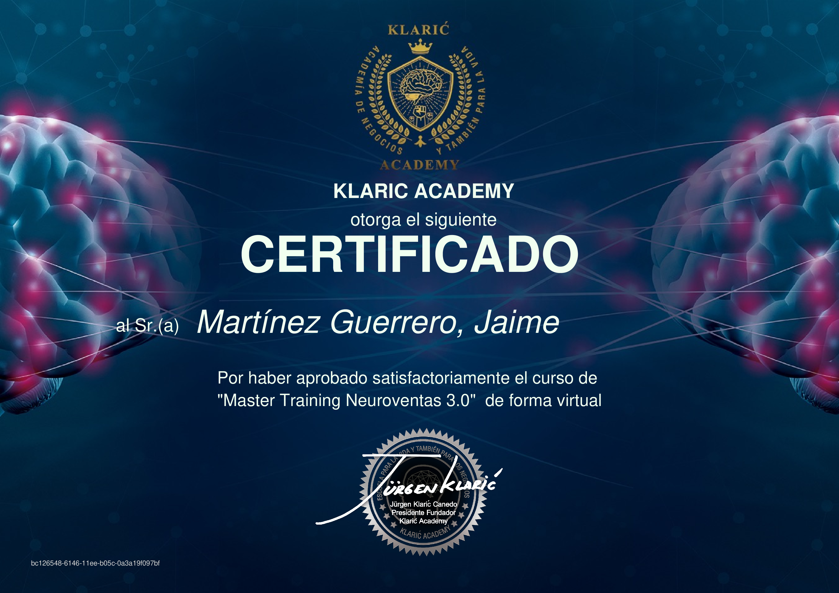 Credencial de Master Training Neuroventas 3.0