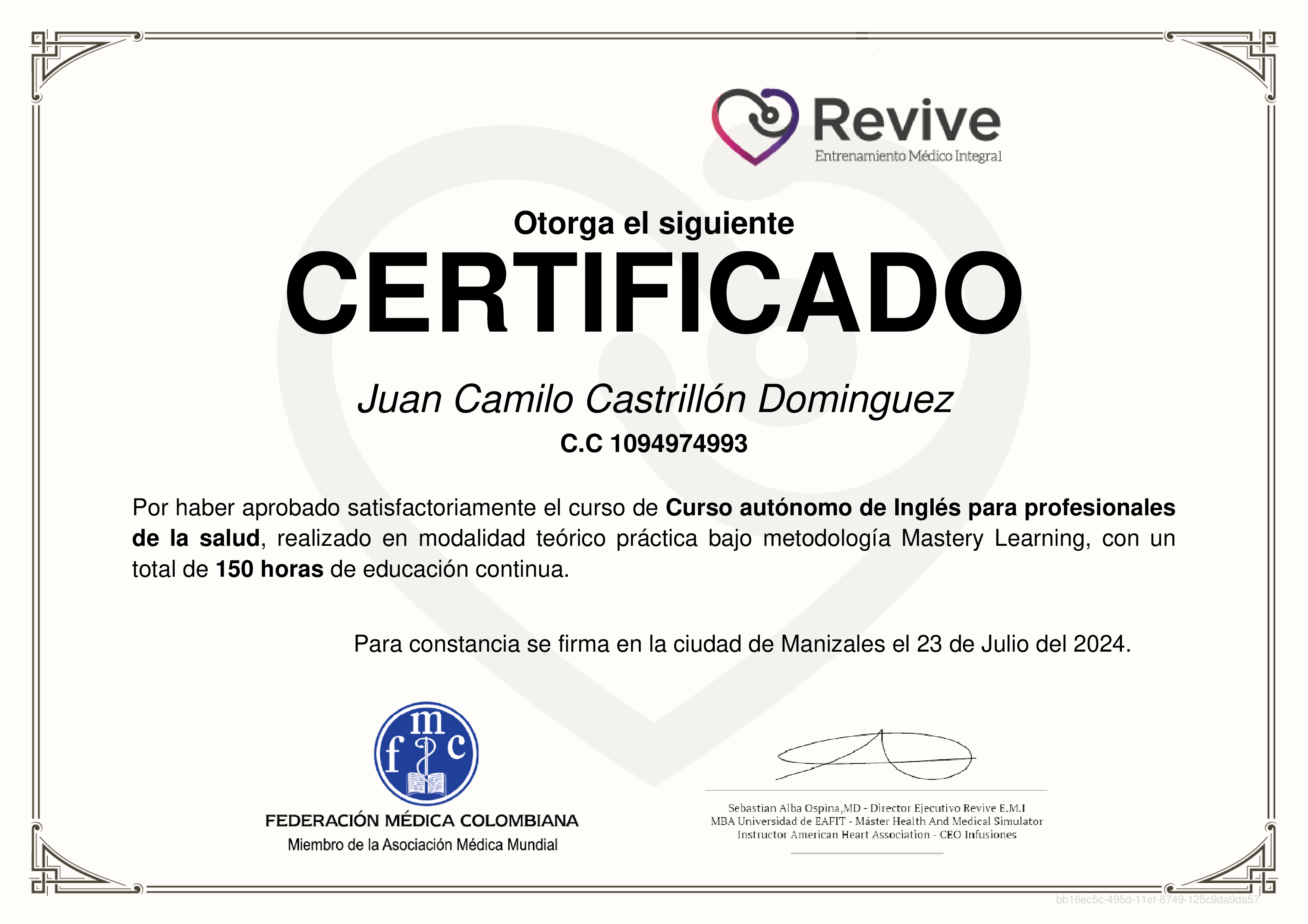 Credencial de Curso autónomo de Inglés para profesionales de la salud
