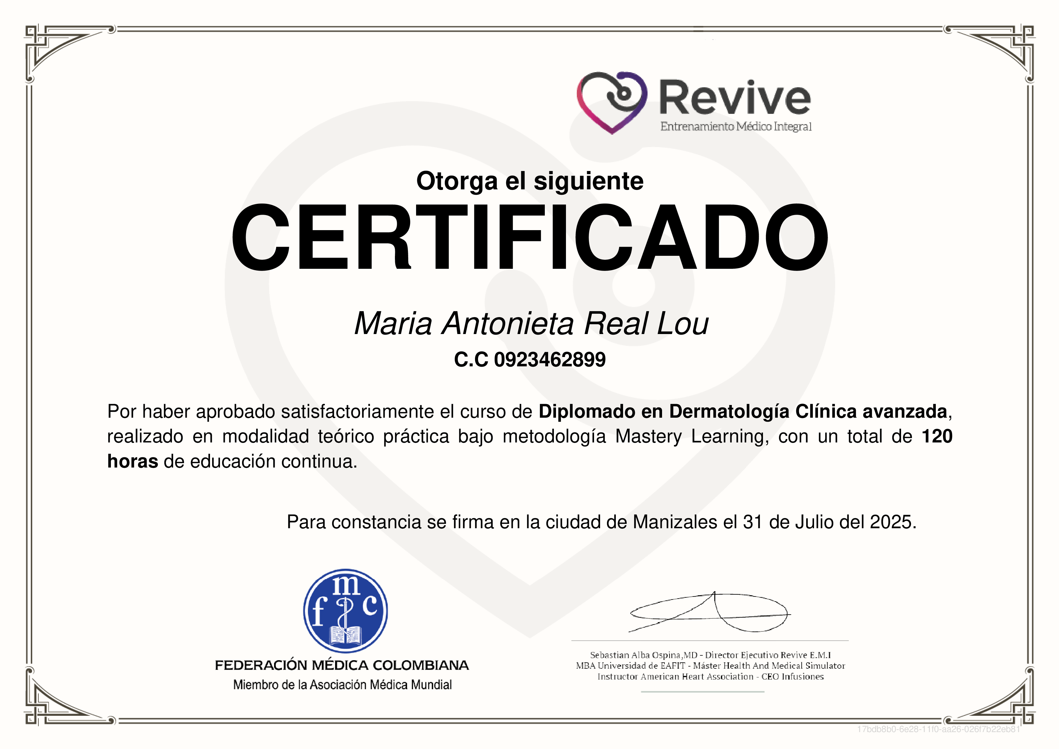Credencial de Diplomado en Dermatología Clínica avanzada