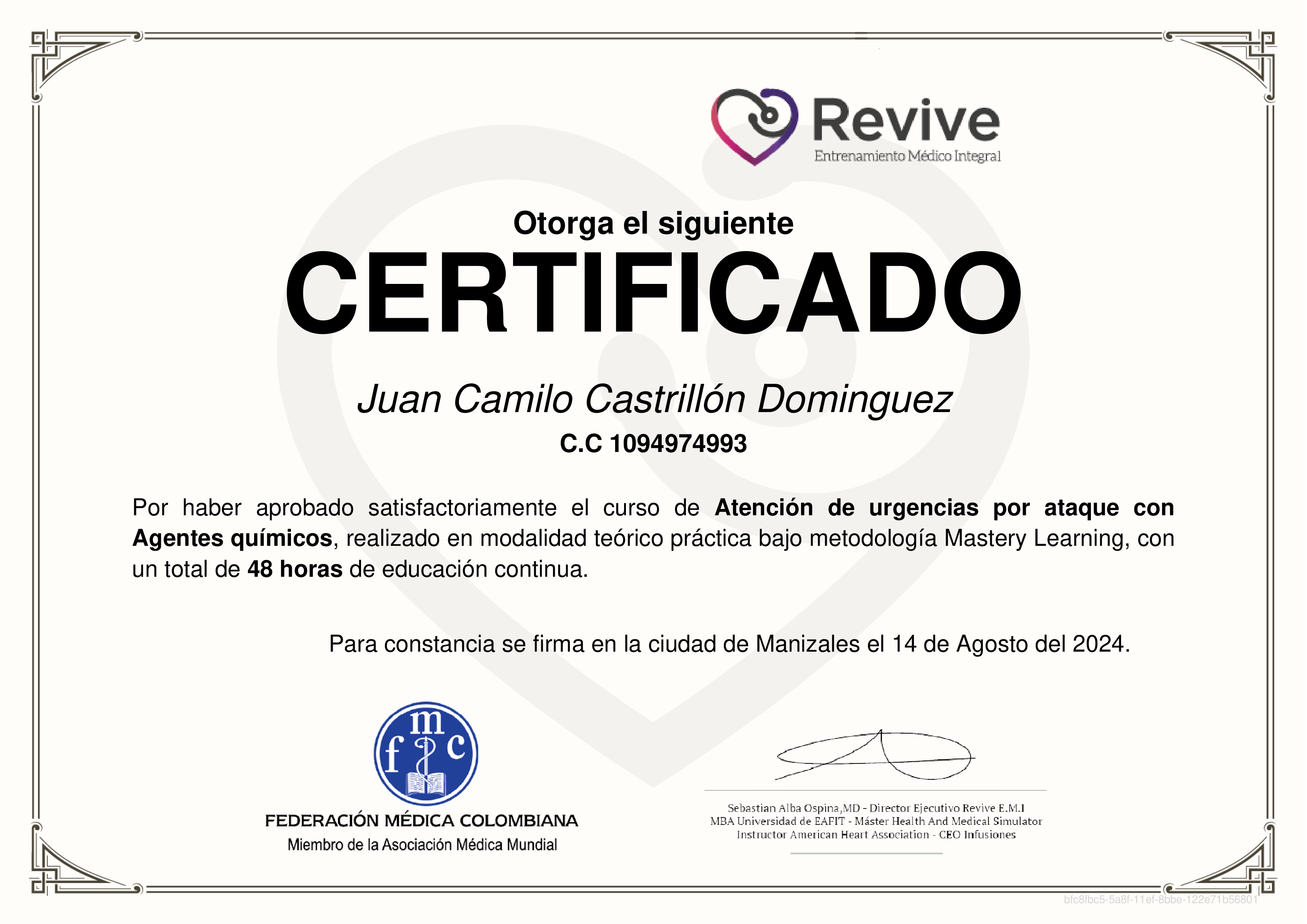 Credencial de Atención de urgencias por ataque con Agentes químicos