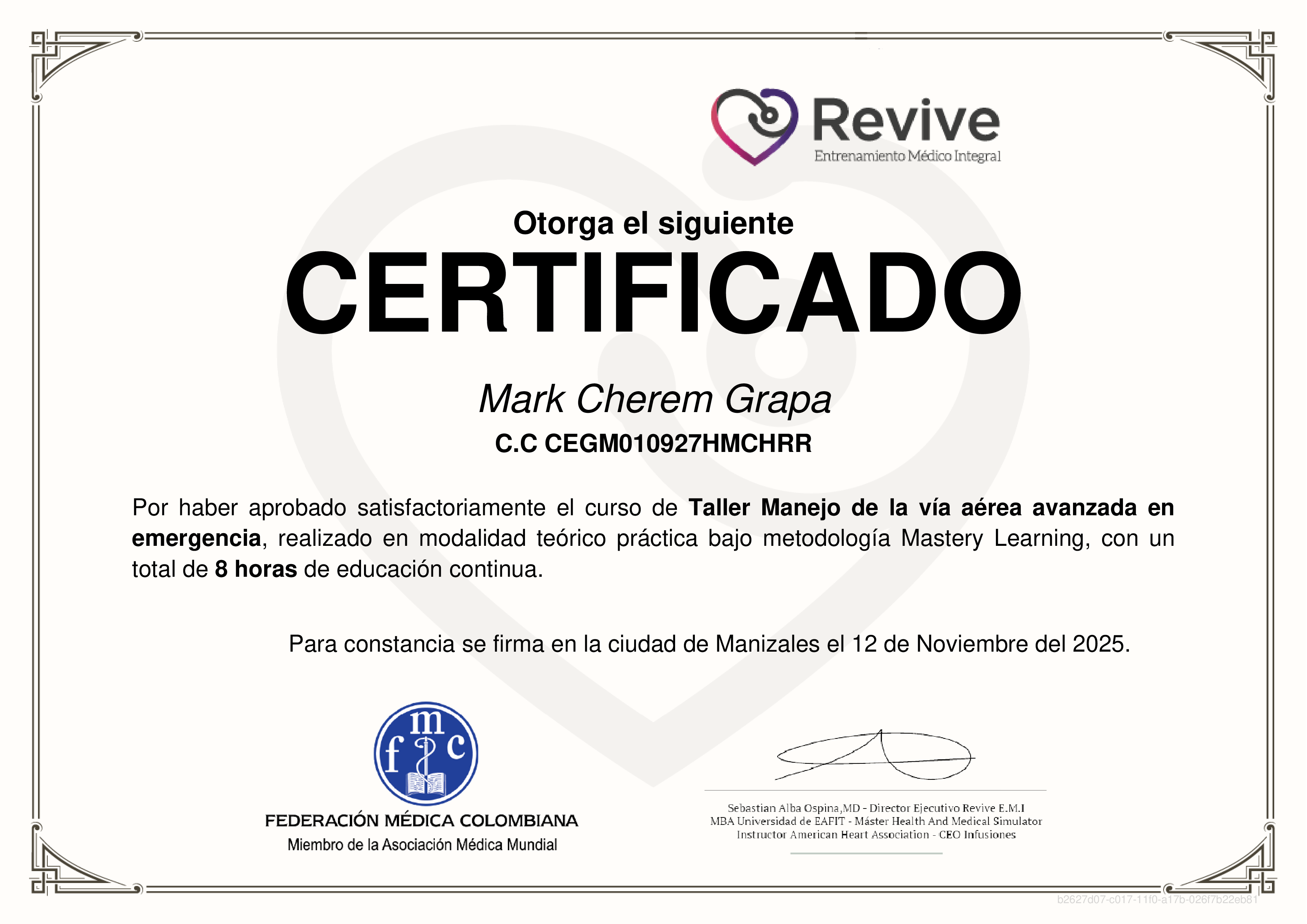 Credencial de Taller Manejo de la vía aérea avanzada en emergencia
