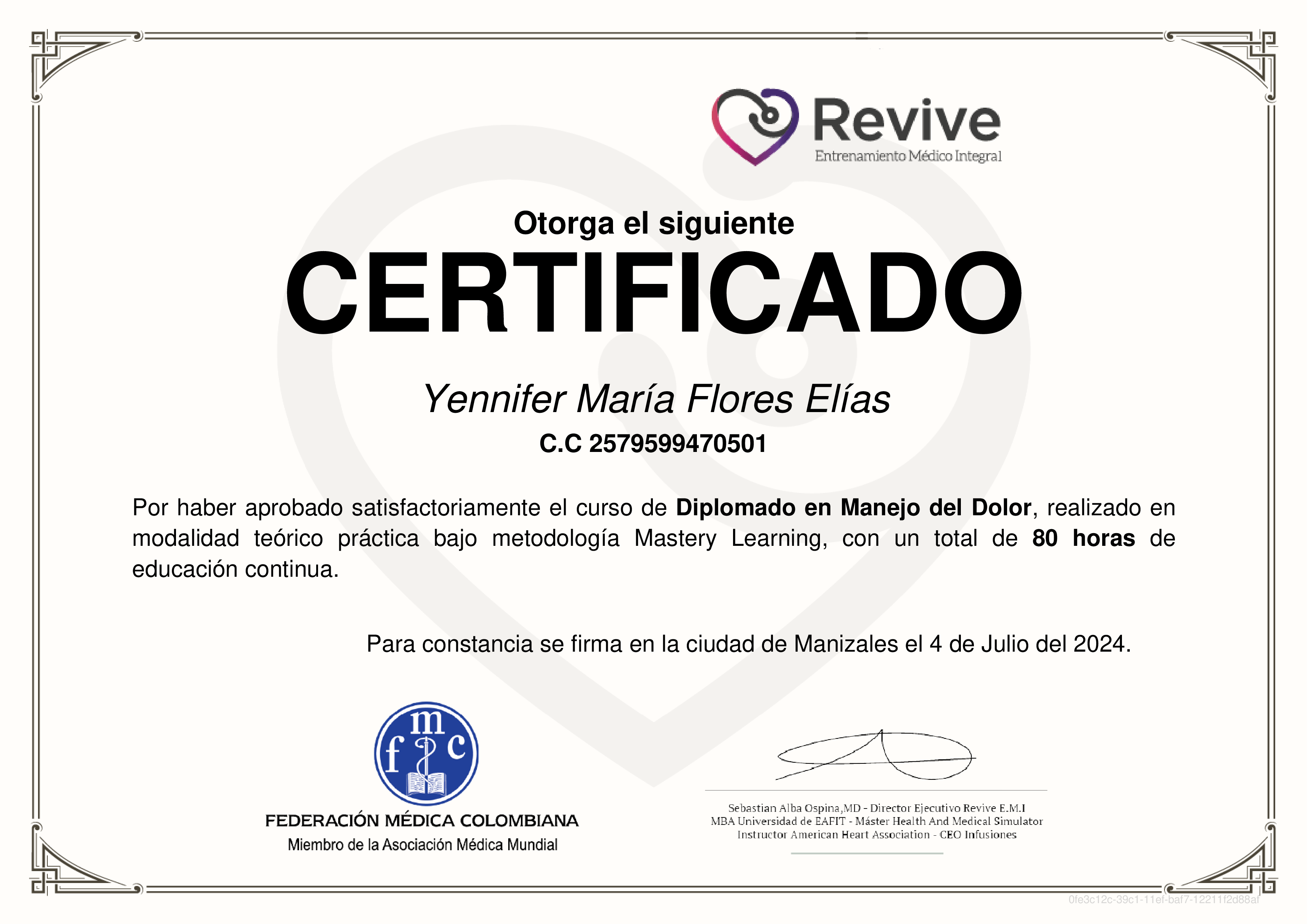 Credencial de Diplomado en Manejo del Dolor